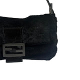 Fendi Black Shearling/Leather Trim Baguette