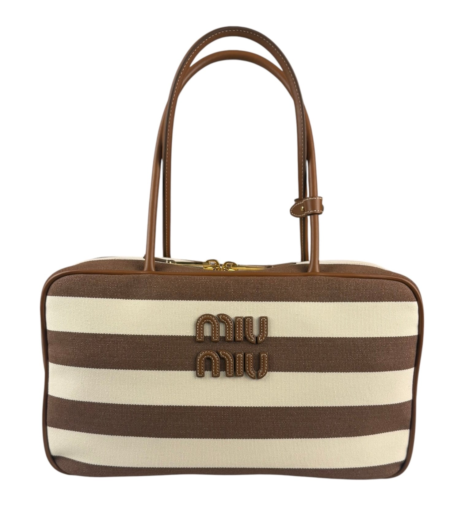 Miu Miu Canvas Stripped Beau Top Handle Bag
