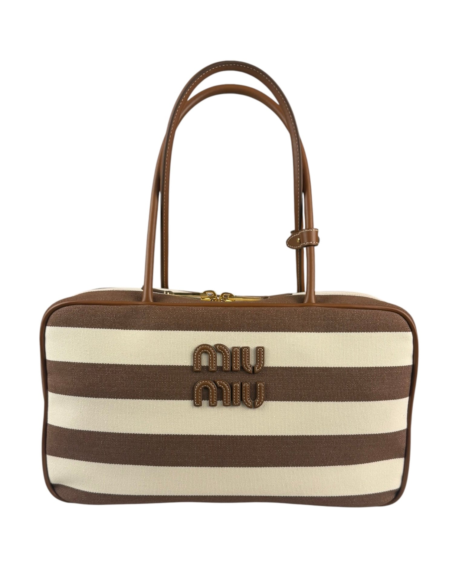 Miu Miu Canvas Stripped Beau Top Handle Bag