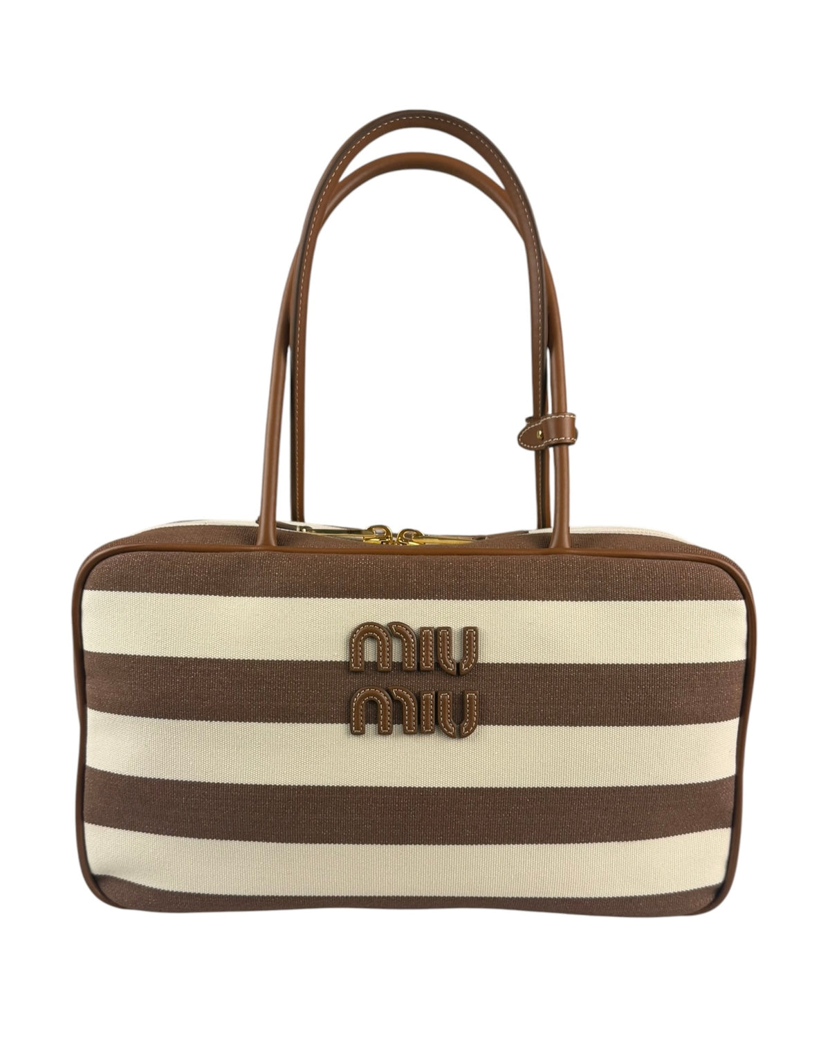 Miu Miu Canvas Striped Beau Brown/White Shoulder Bag