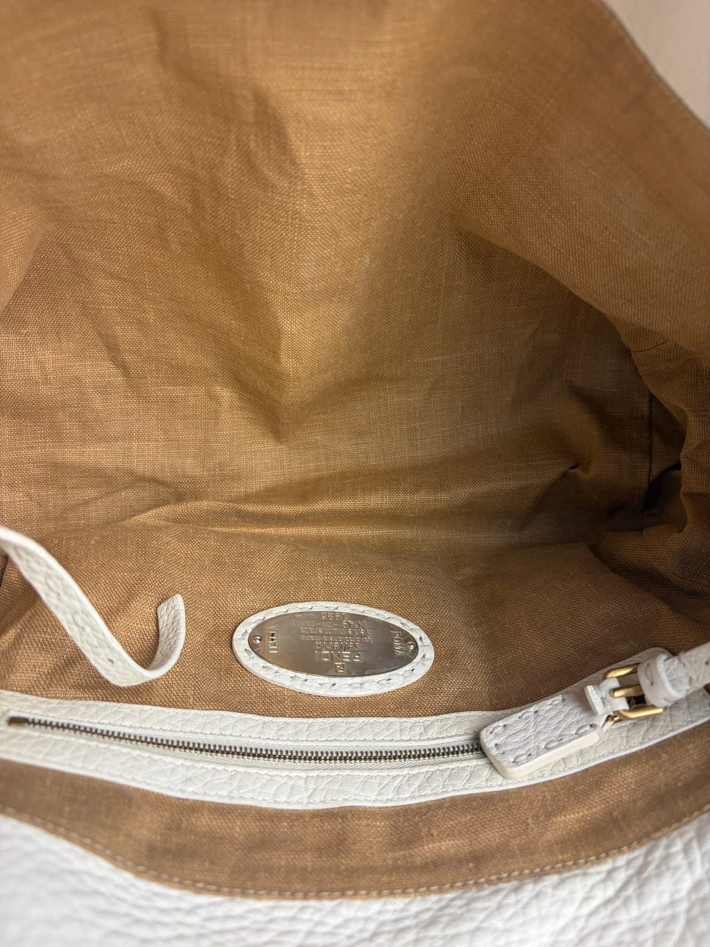 Fendi White Leather Selleria Linda Shoulder Bag