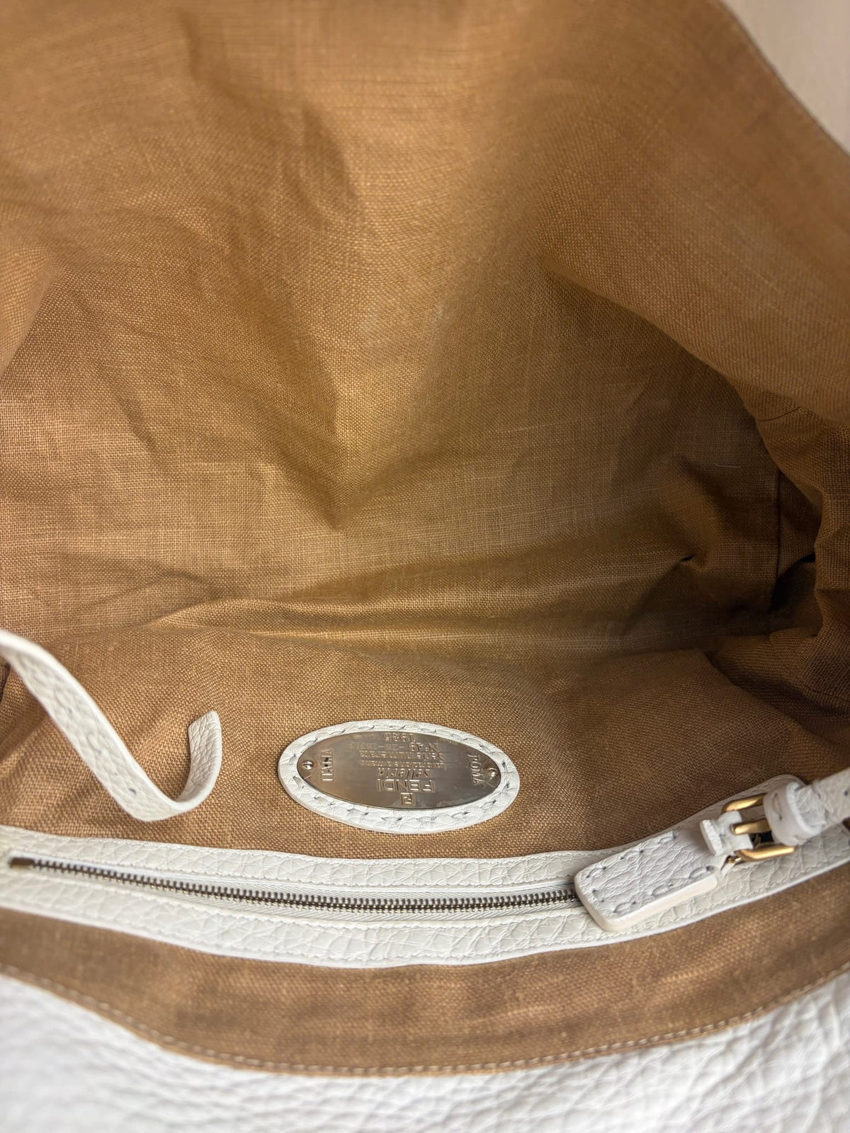 Fendi White Leather Selleria Linda Shoulder Bag