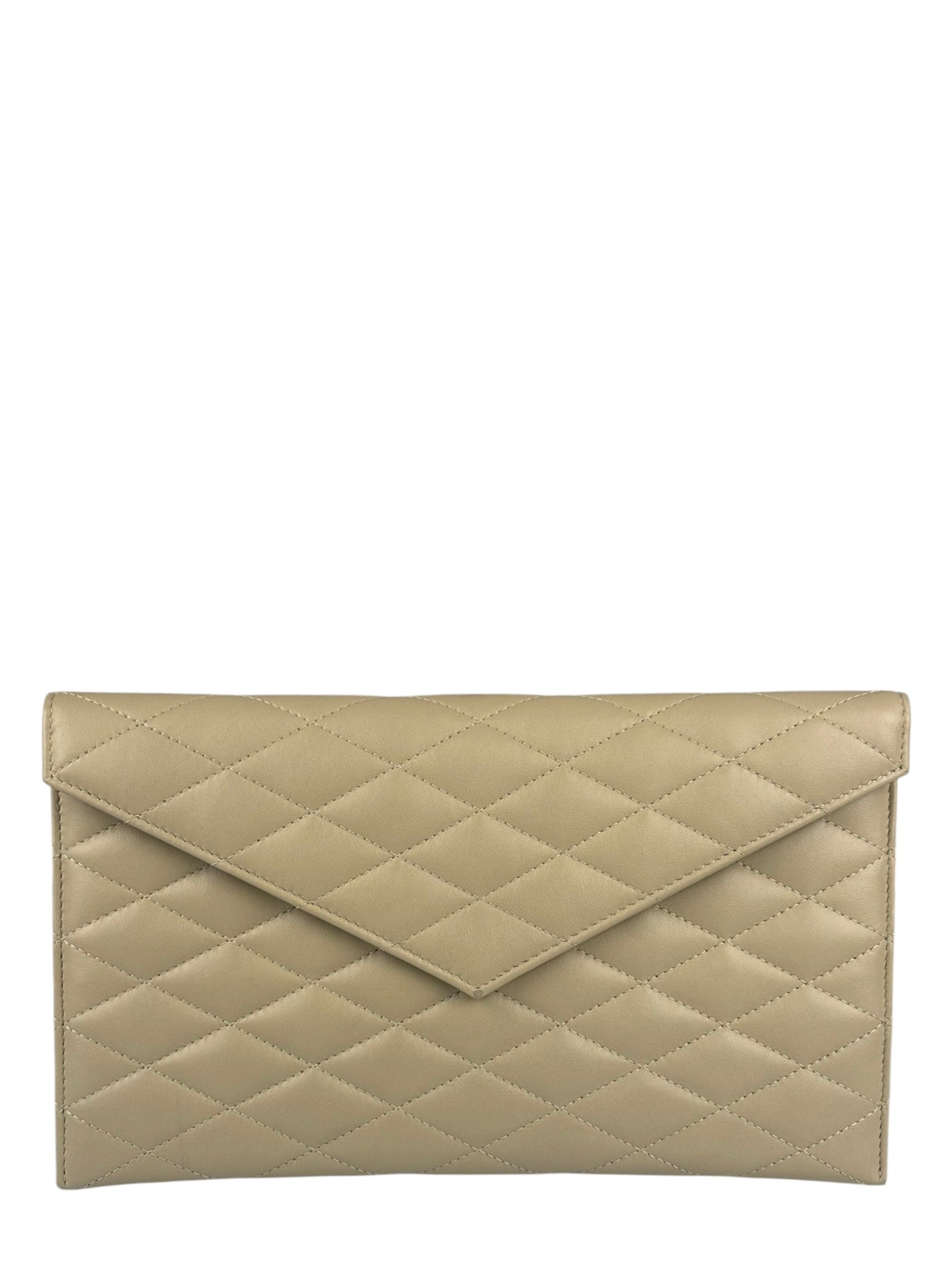 Saint Laurent Beige Quilted Sade Clutch
