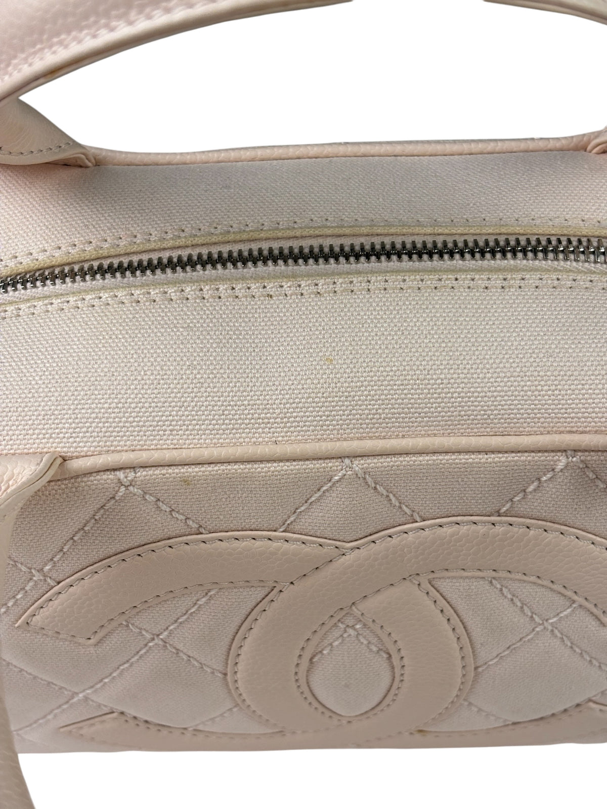 Chanel Pink Leather Trim Quilted Timeless Bowling Handbag 2004