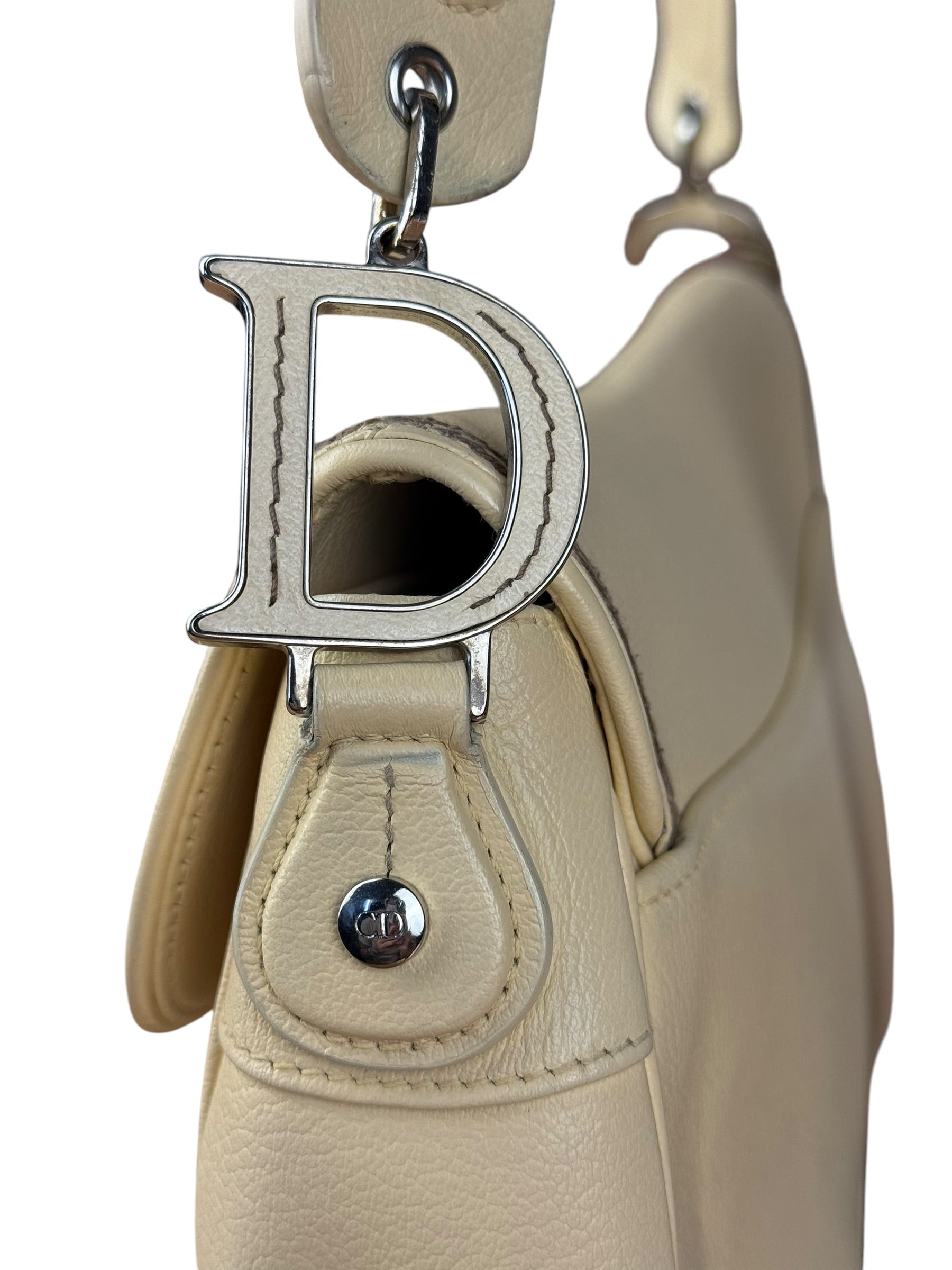 Christian Dior Vintage Beige Leather Stitch Saddlebag