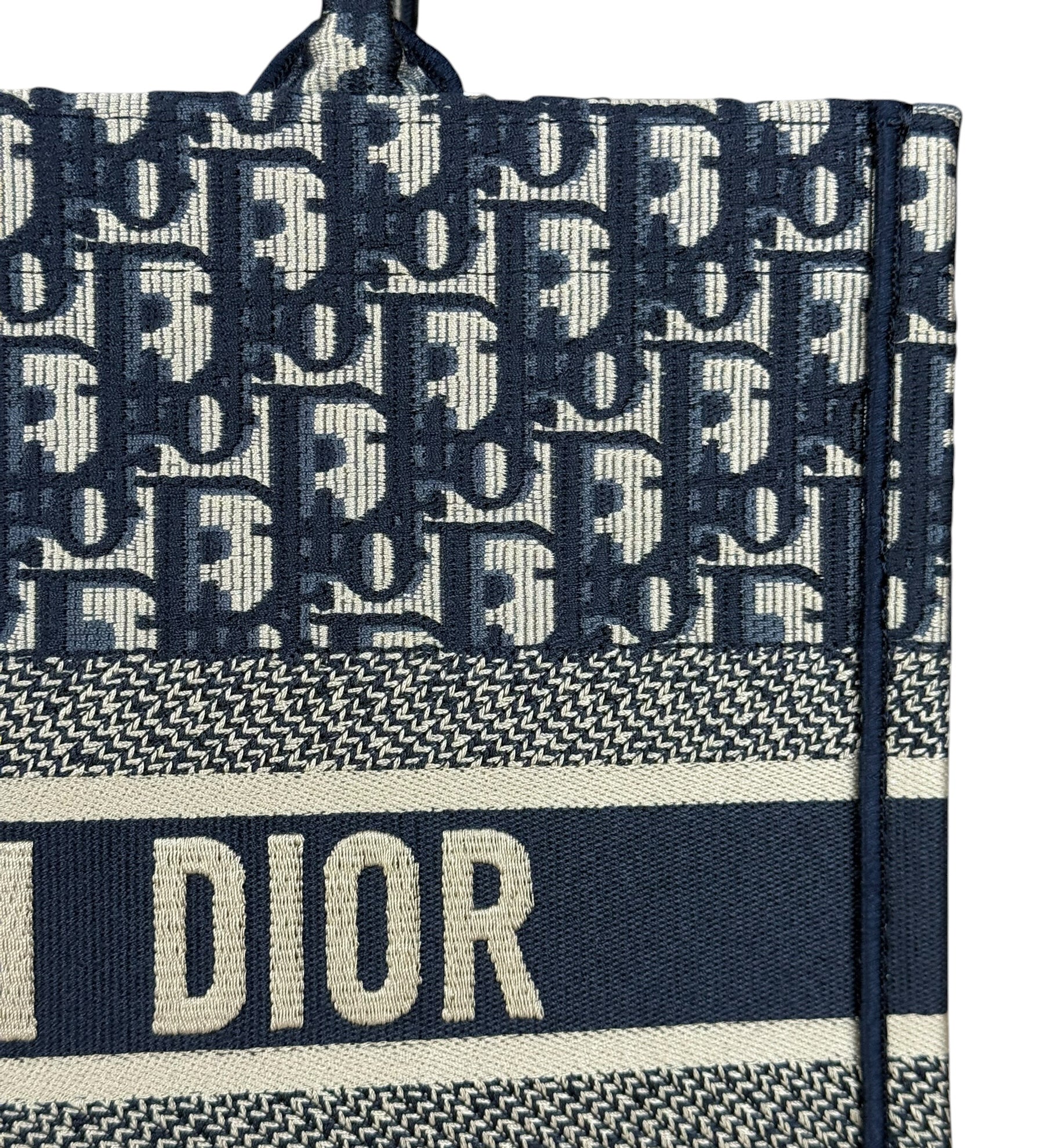 Christian Dior Navy Ecru Oblique Small Book Tote