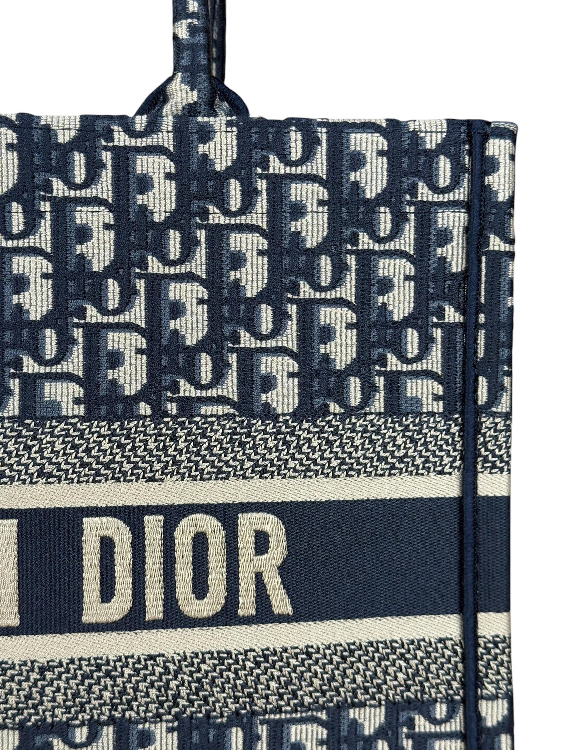 Christian Dior Navy Ecru Oblique Small Book Tote