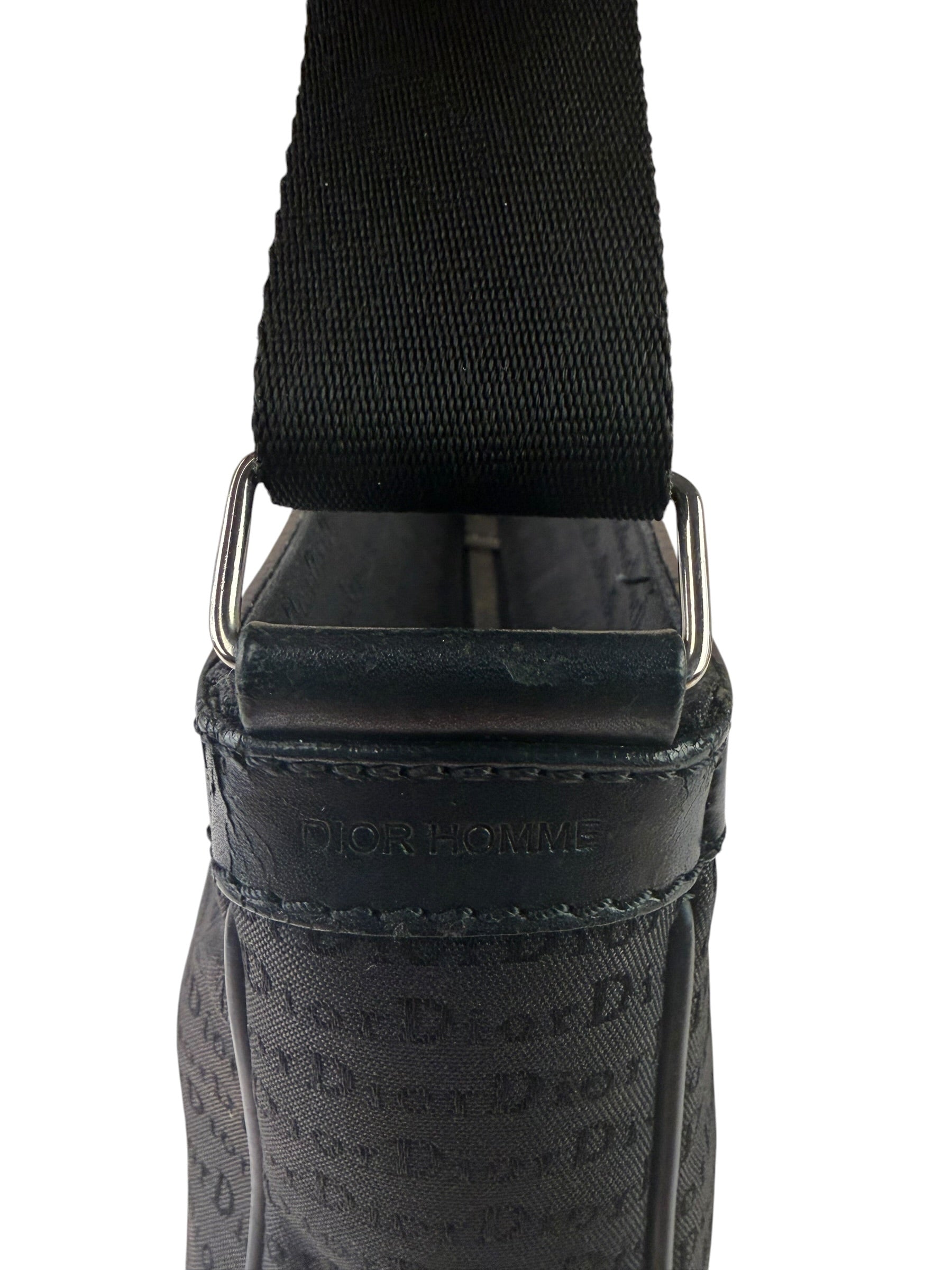 Christian Dior Black Leather Trim Canvas Dior Print Crossbody Bag