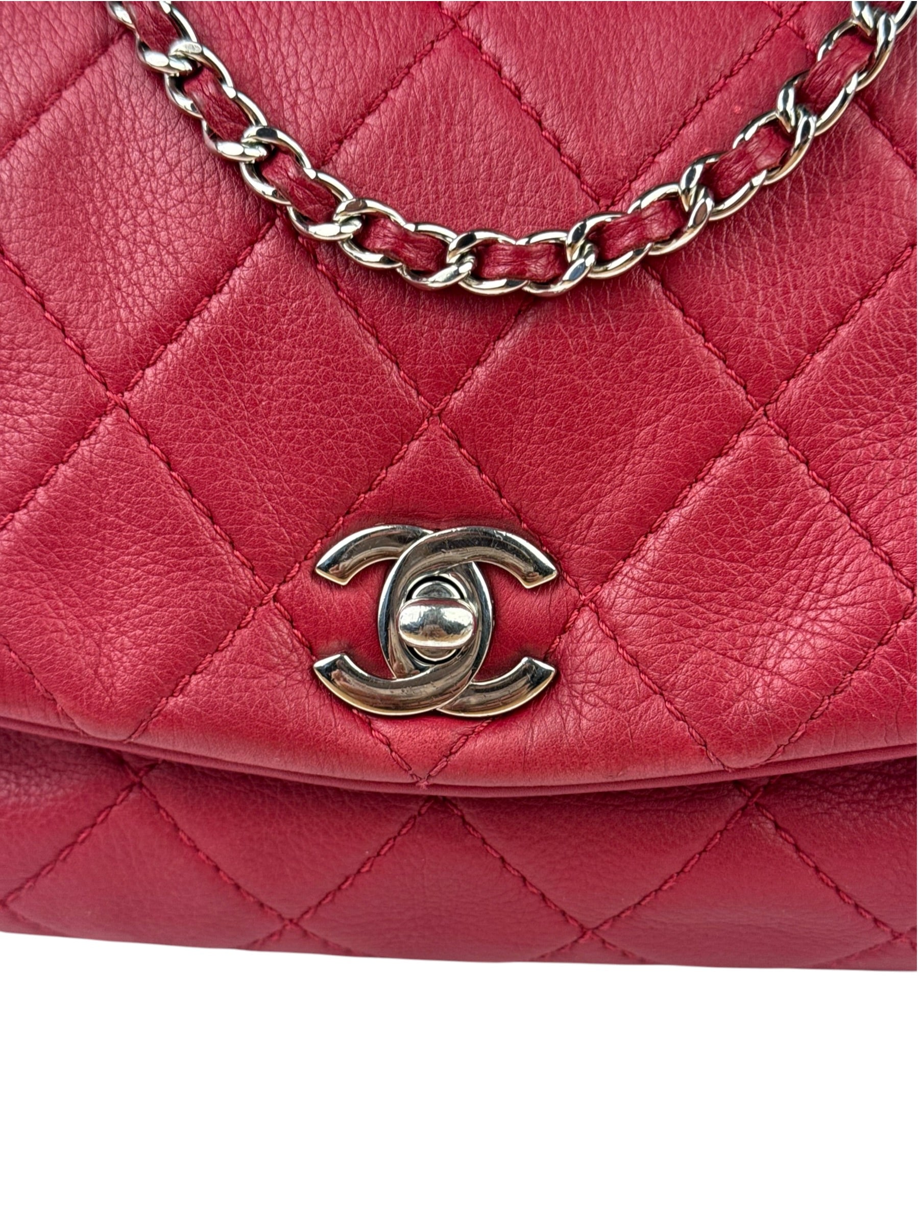 Chanel Red Quilted Leather CC Curvy Flap Bag 2015