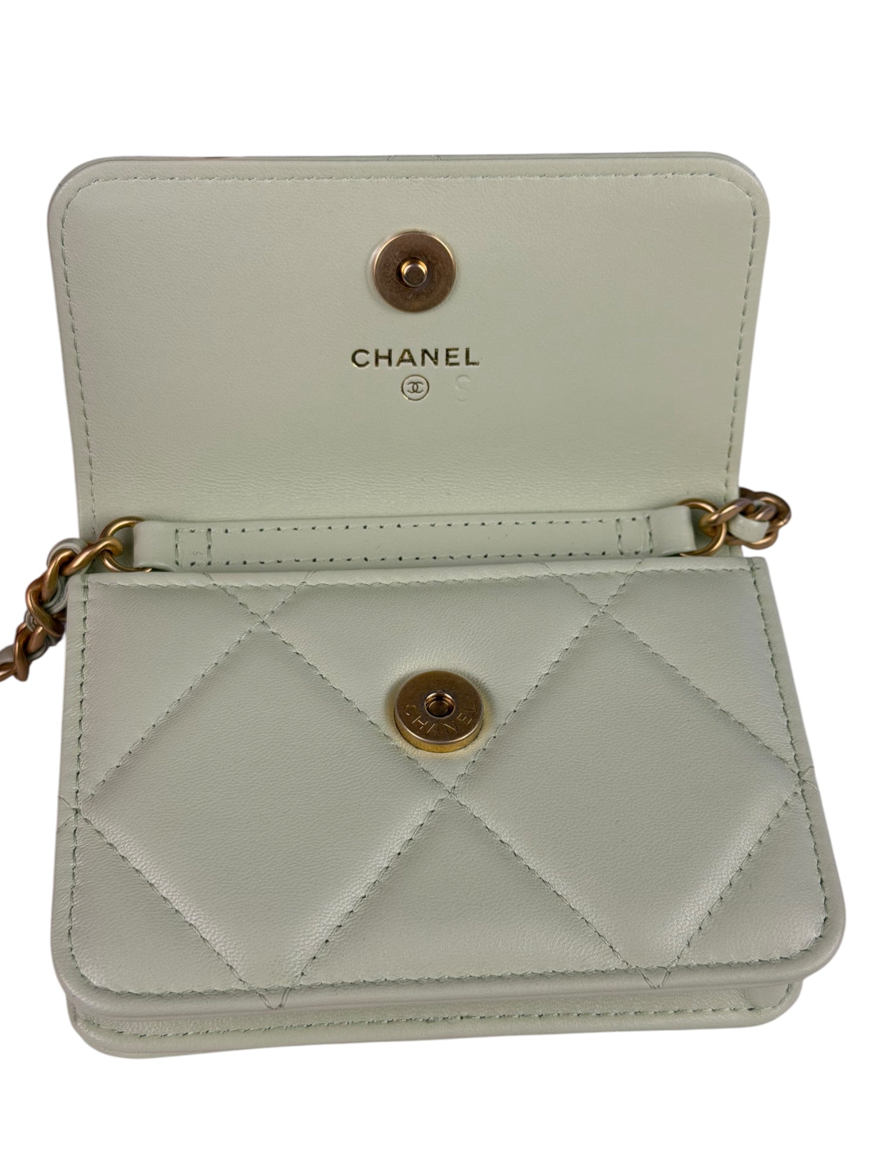 Chanel Green Quilted Leather 19 Flap Chain Card Holder 2021