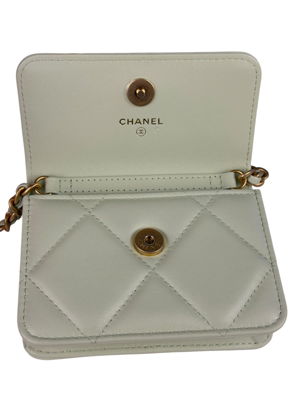Chanel Green Quilted Leather 19 Flap Chain Card Holder 2021