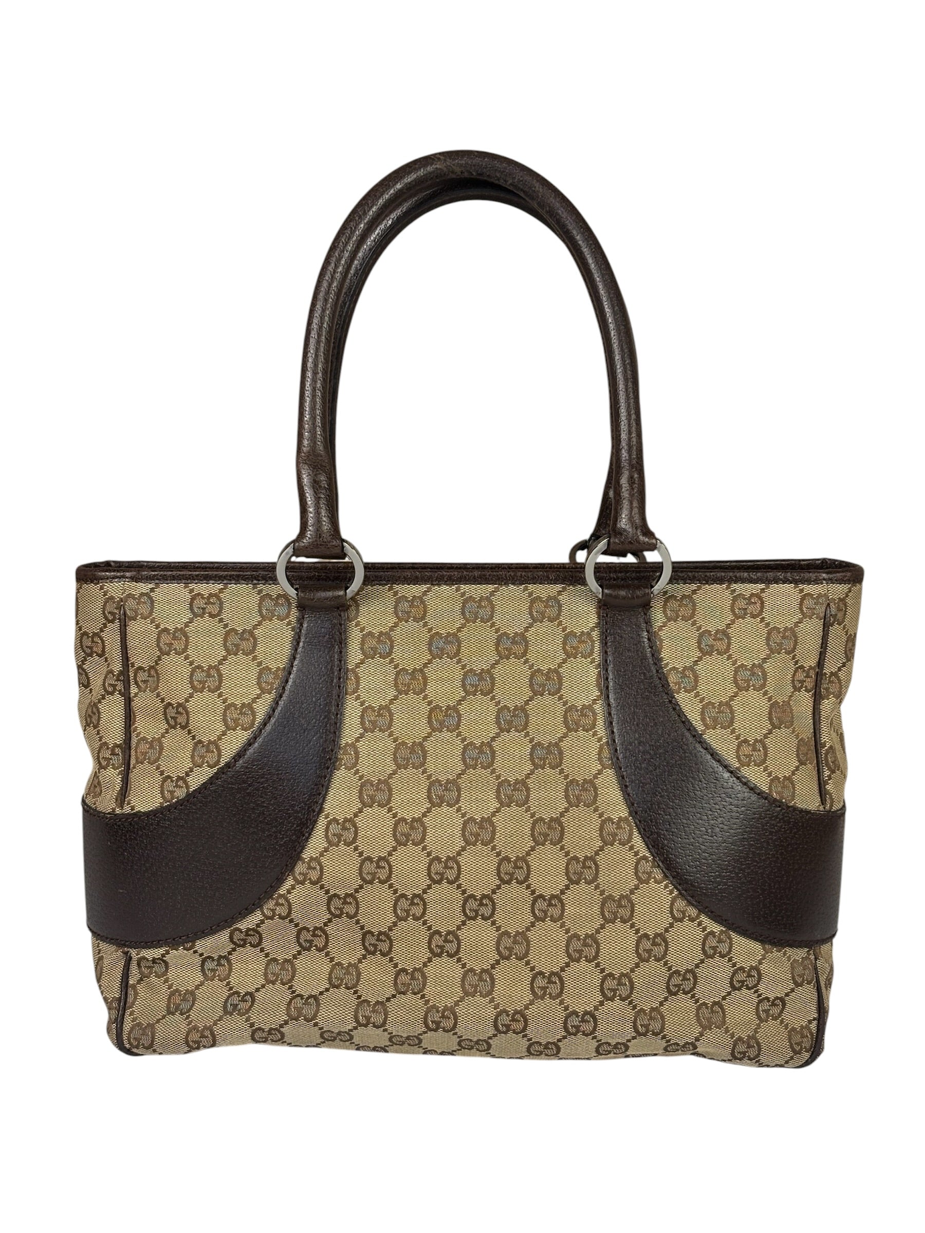 Gucci Brown Leather Trim GG Supreme Shoulder Bag