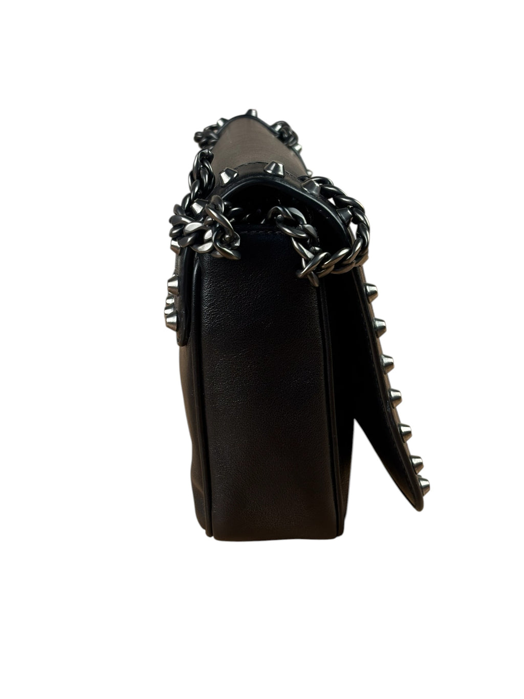 Prada Black Calfskin Studded Glace Flap Bag