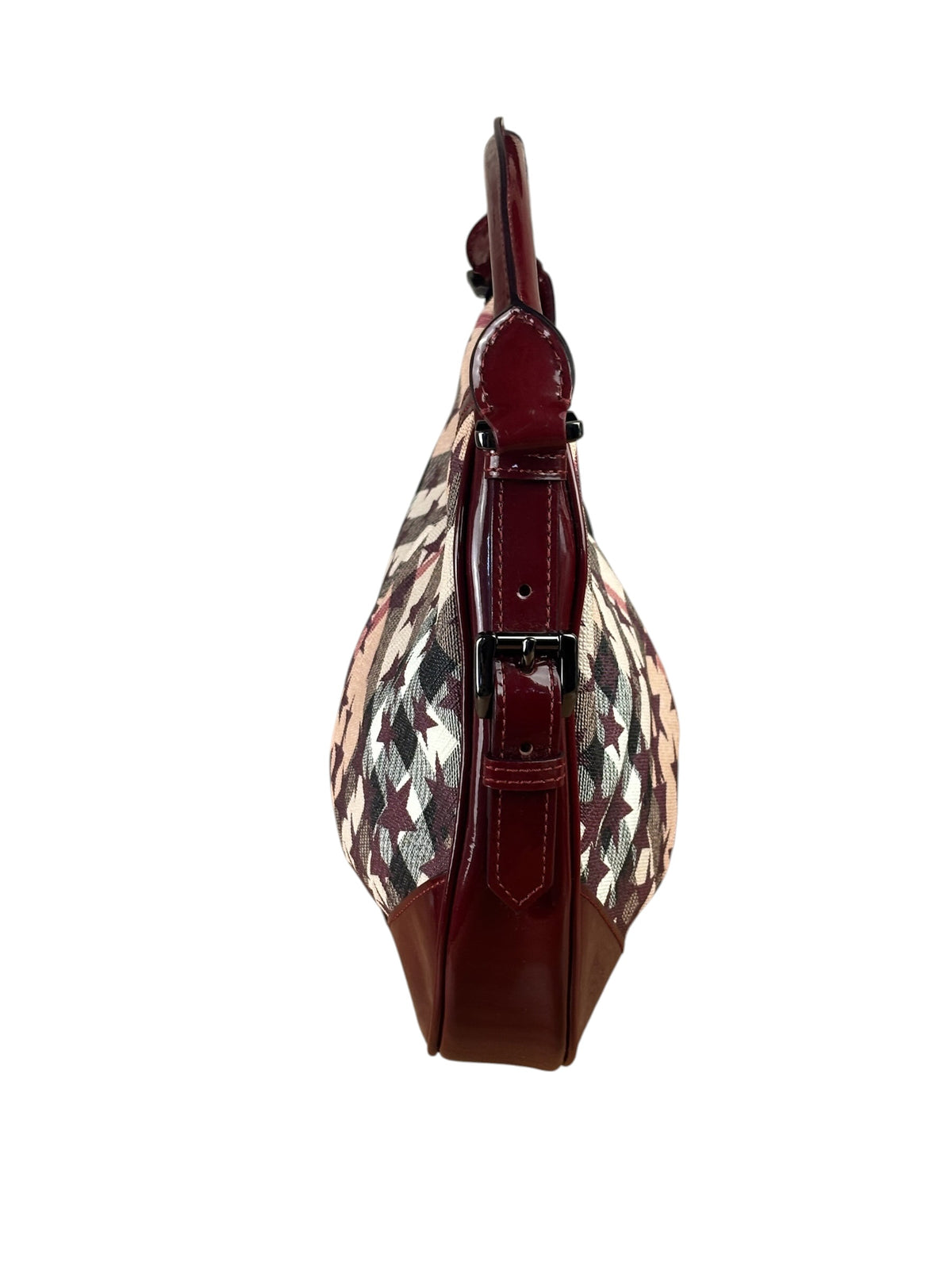 Burberry Berry Red Patent Trim Super Nova Stars Small Hernville Hobo Bag