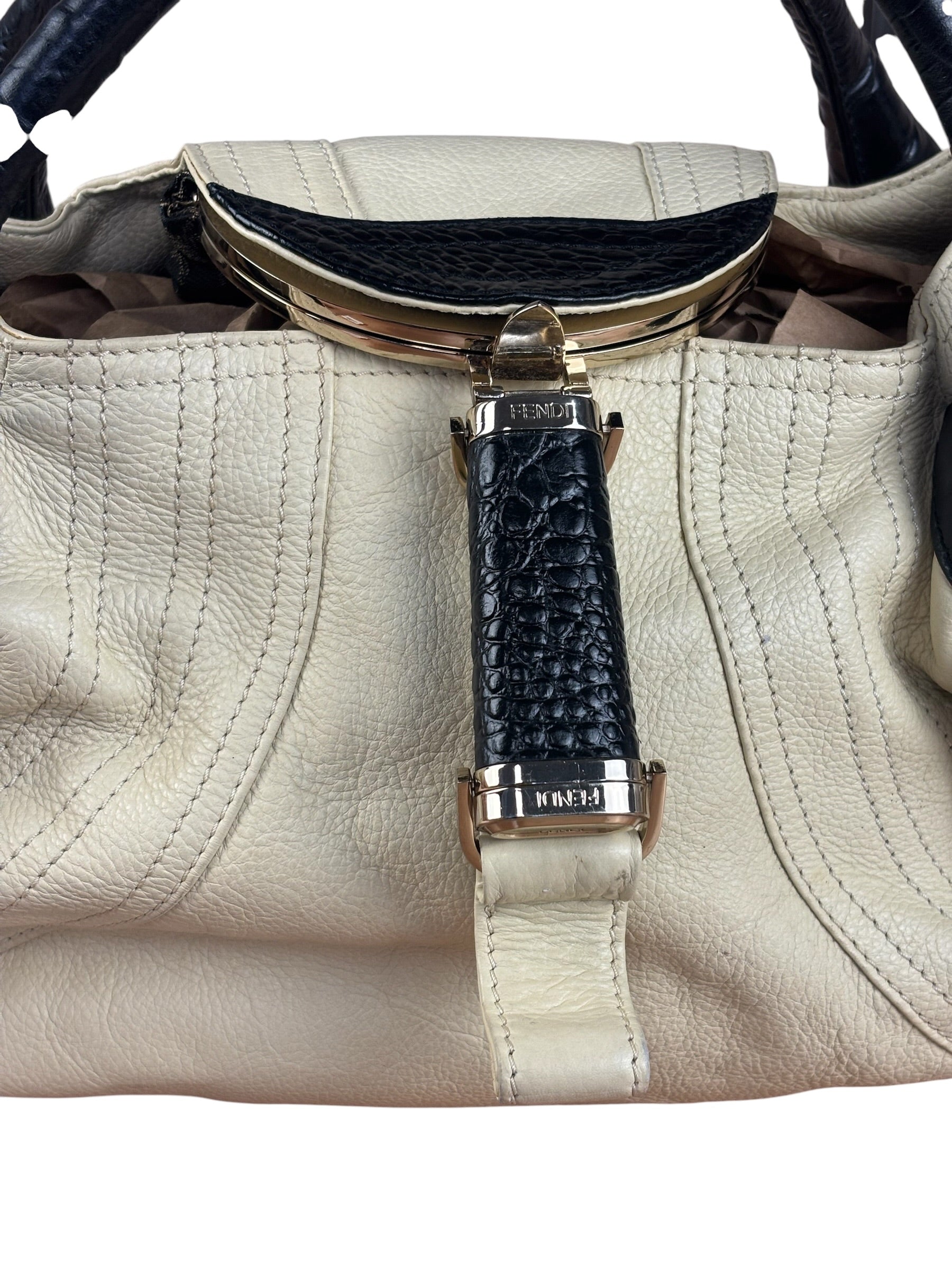 Fendi Off-White Grained Leather Spy Shoulder Bag