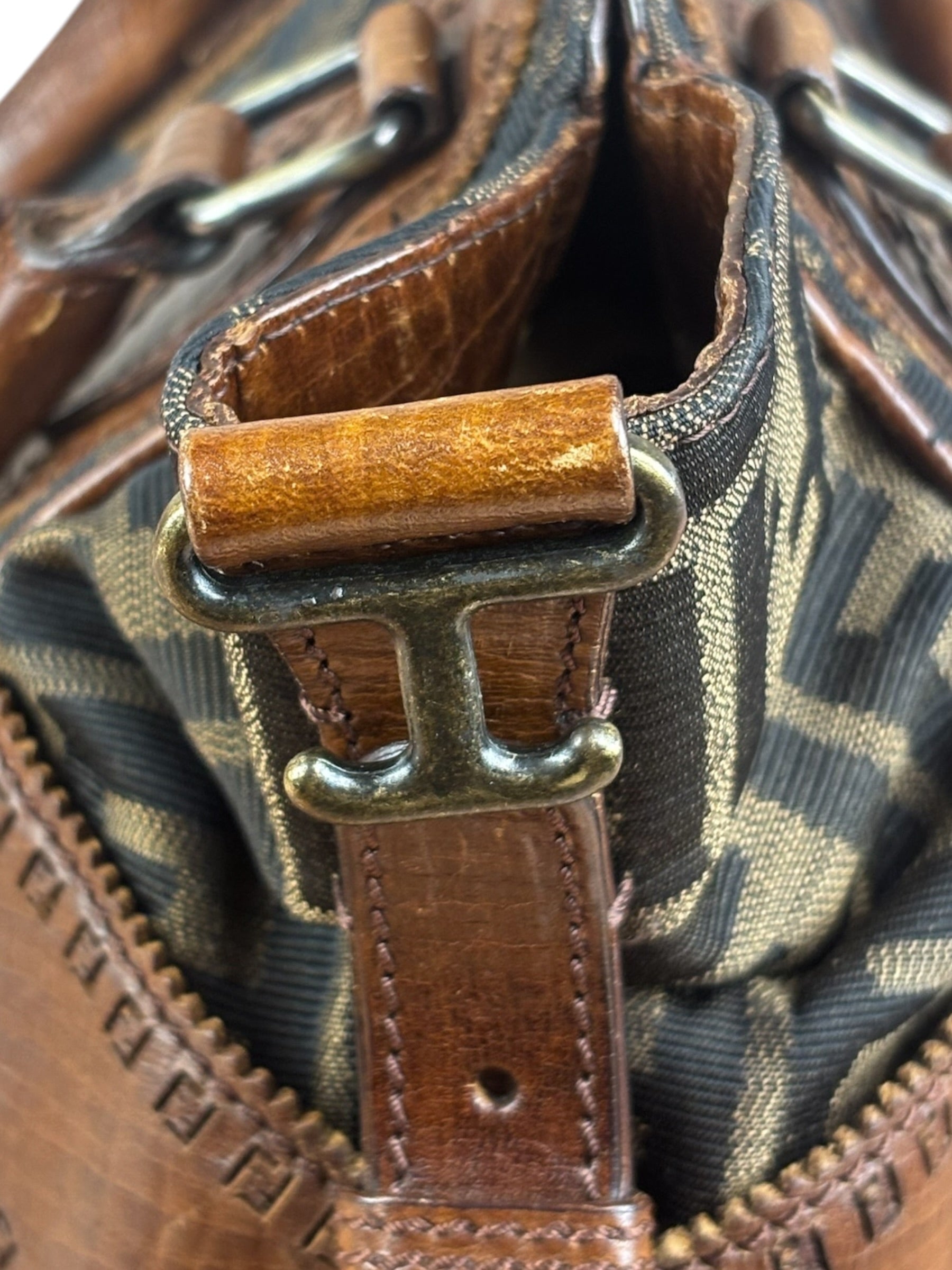 Fendi Vintage Leather Trim Zucca Etnico/Du Jour Tote Bga
