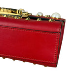 Gucci Red Leather Pearl Studded Padlock Shoulder Bag