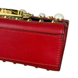 Gucci Red Leather Pearl Studded Padlock Shoulder Bag