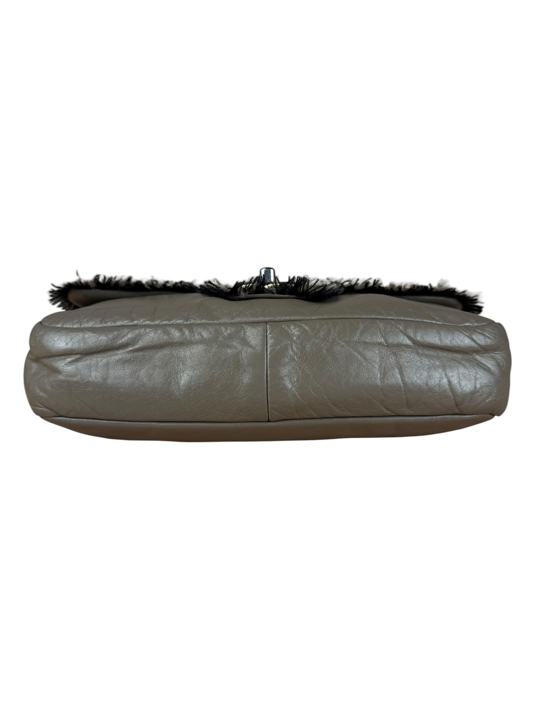 Chanel Taupe Leather Funny Tweed Fringe Flap Bag 2010