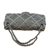 Chanel Grey Leather Ultra Stitch Classic Flap Shoulder Bag 1990
