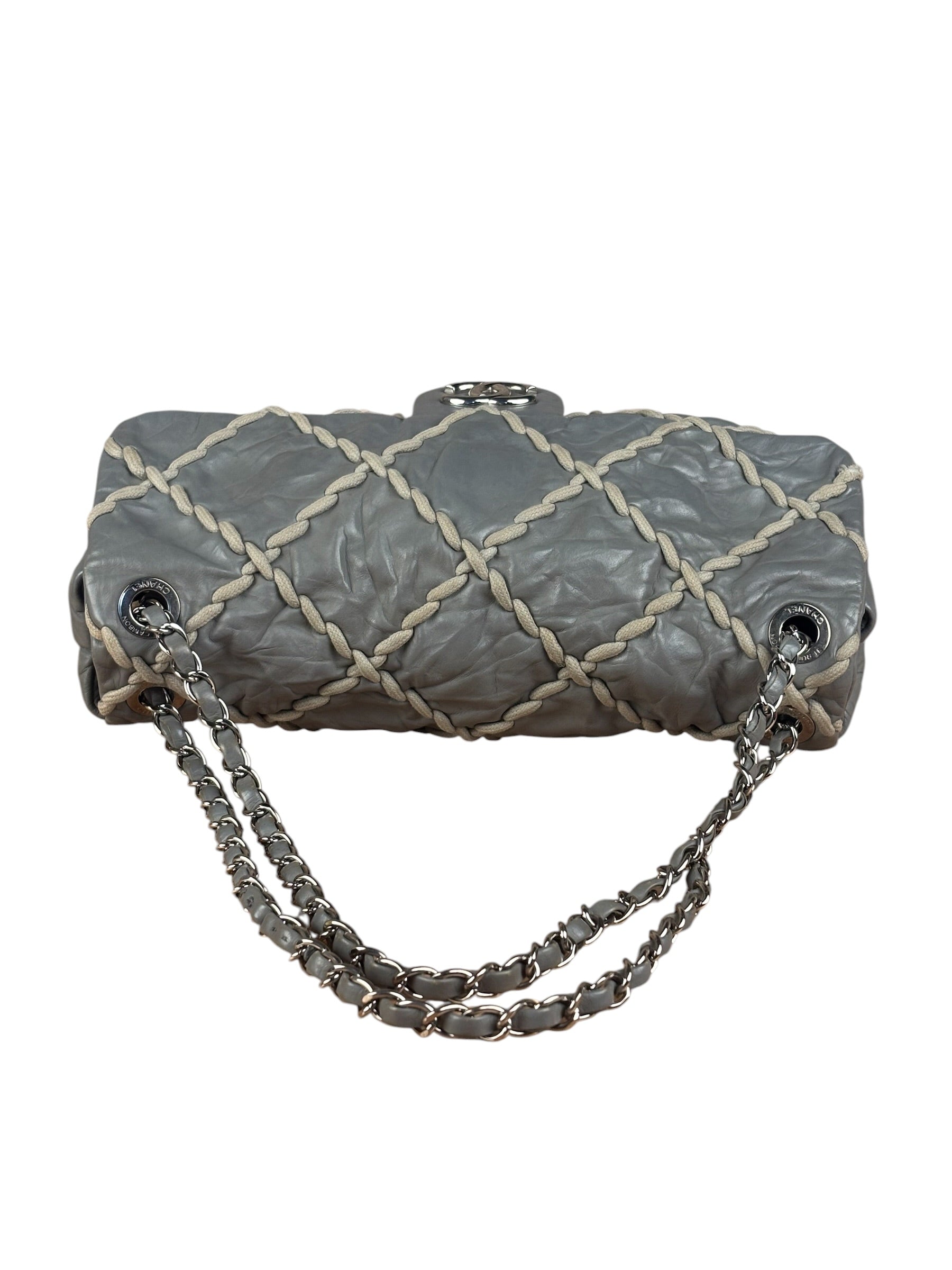 Chanel Grey Leather Ultra Stitch Classic Flap Shoulder Bag 1990