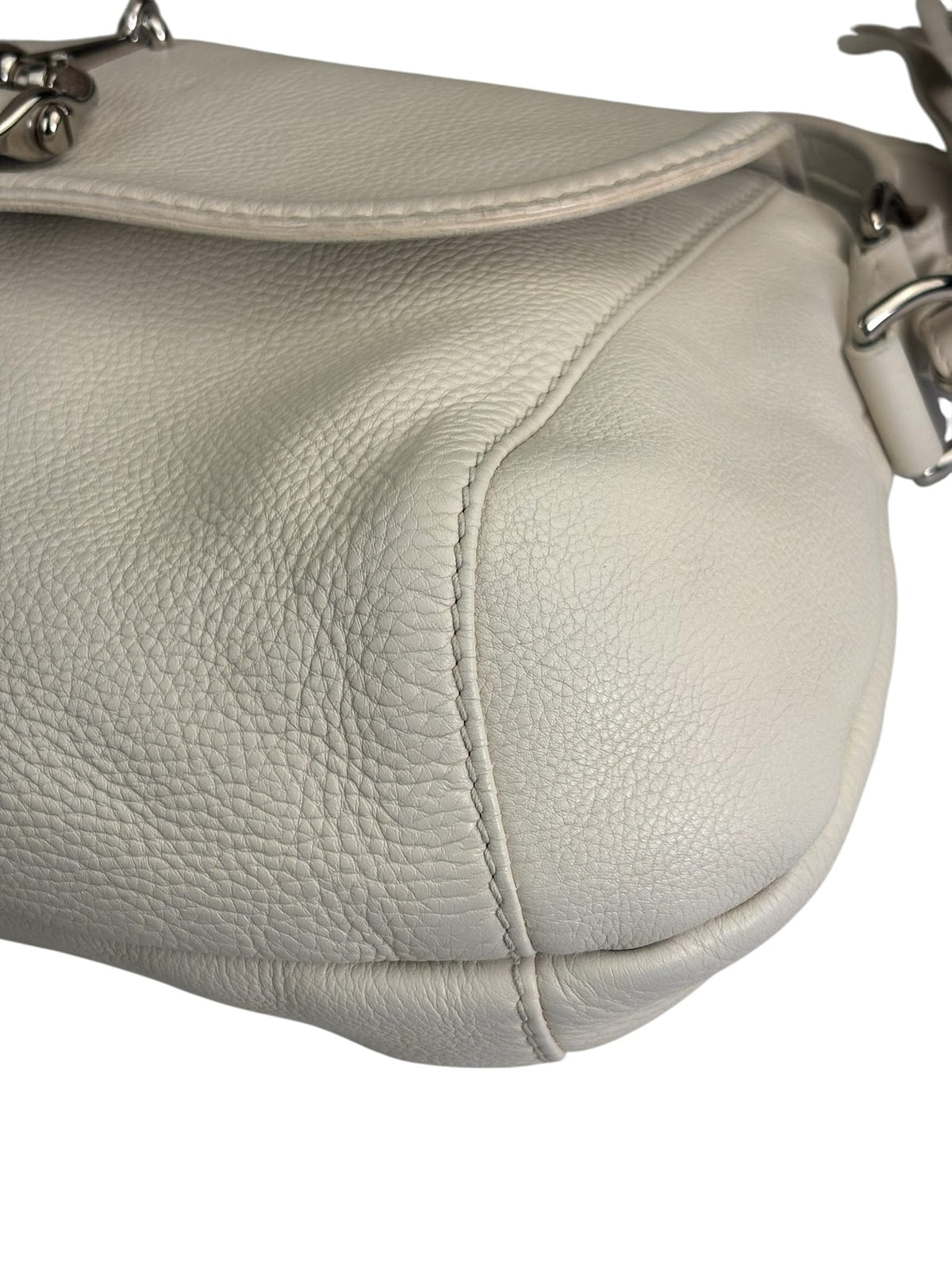 Gucci White Leather Techno Horsebit Shoulder Bag
