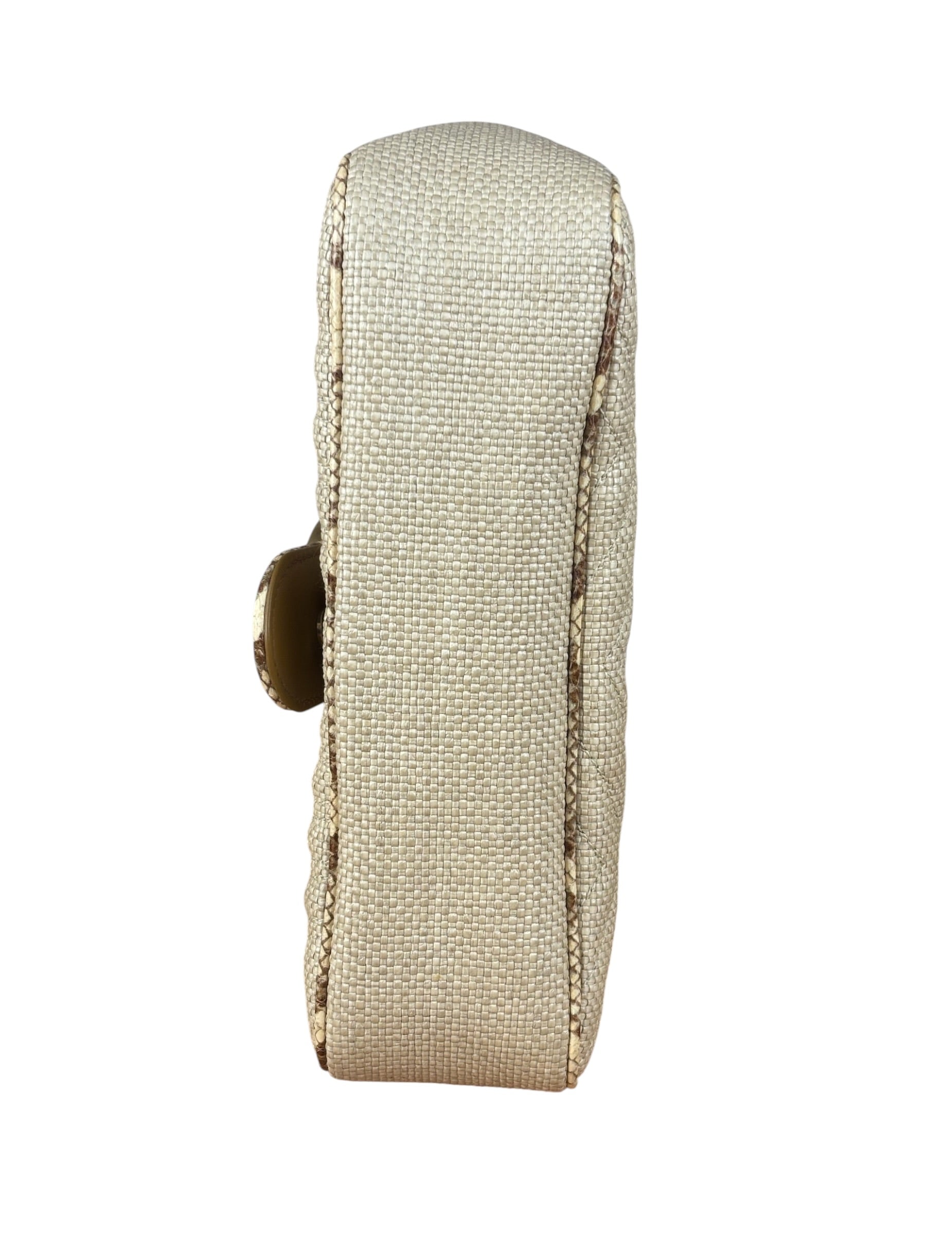 Gucci GG Beige Raffia Marmont Snakeskin Trim Flap Bag