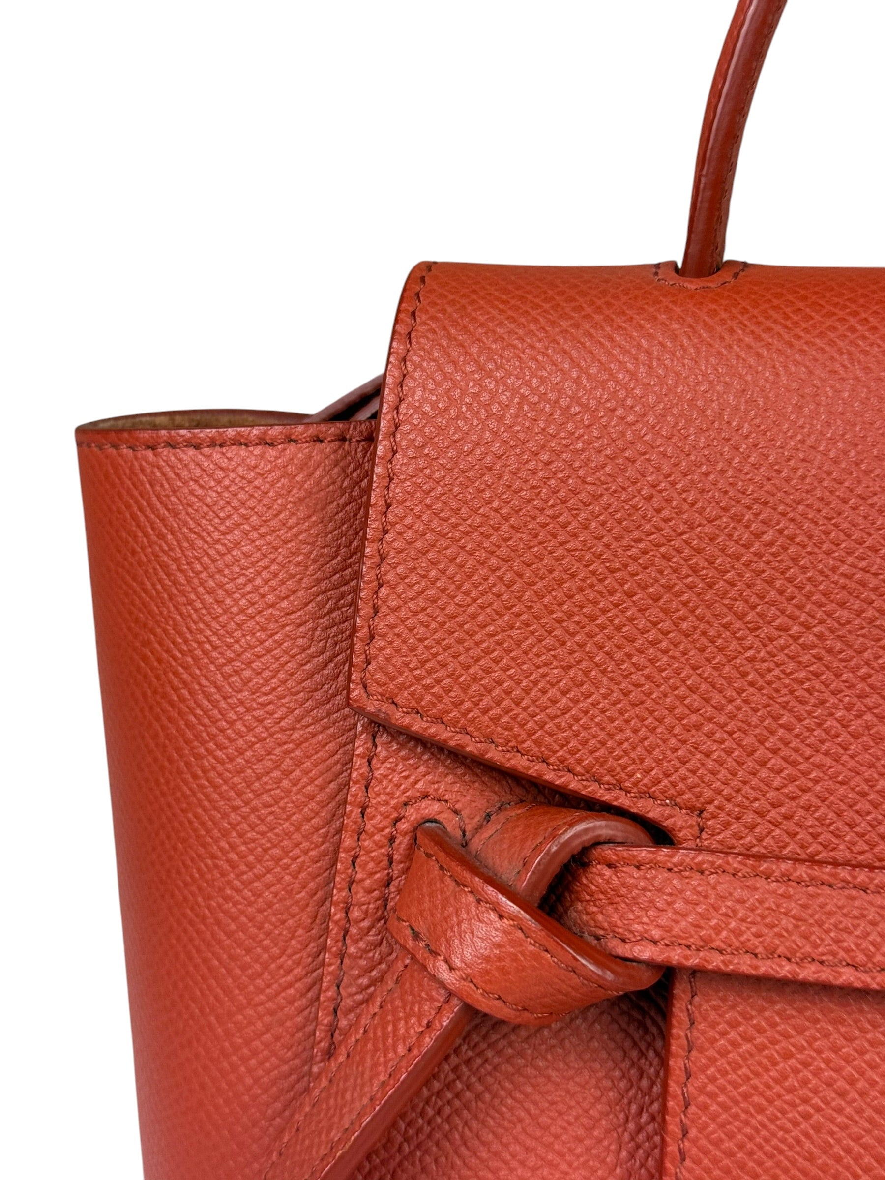 Celine Auburn Orange Leather Mini Belt Top Handle Bag