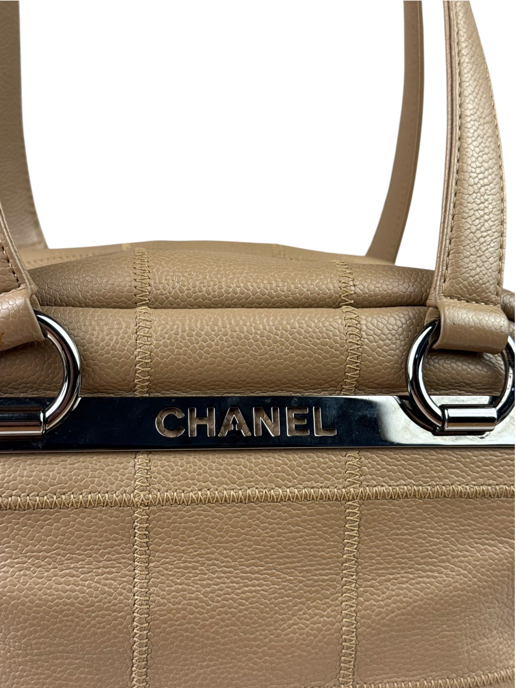Chanel Beige Leather Chocolate Bar Bowler Bag 2004