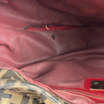 Fendi Beige/Red Leather Trim Zucca Chef Flap Bag