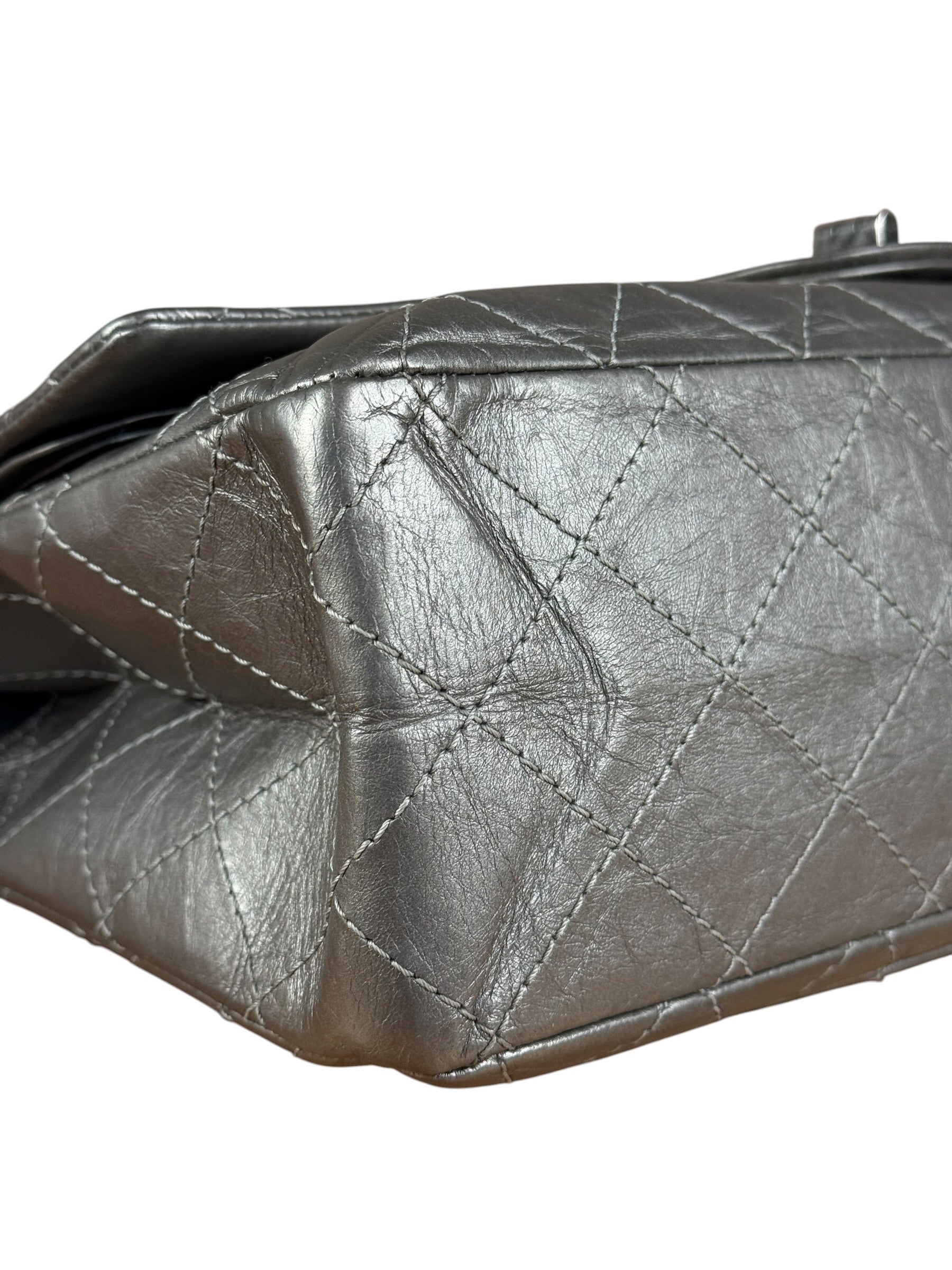 Chanel Metallic Silver Leather Reissue Double Flap Shoulder Bag 2.55 2005