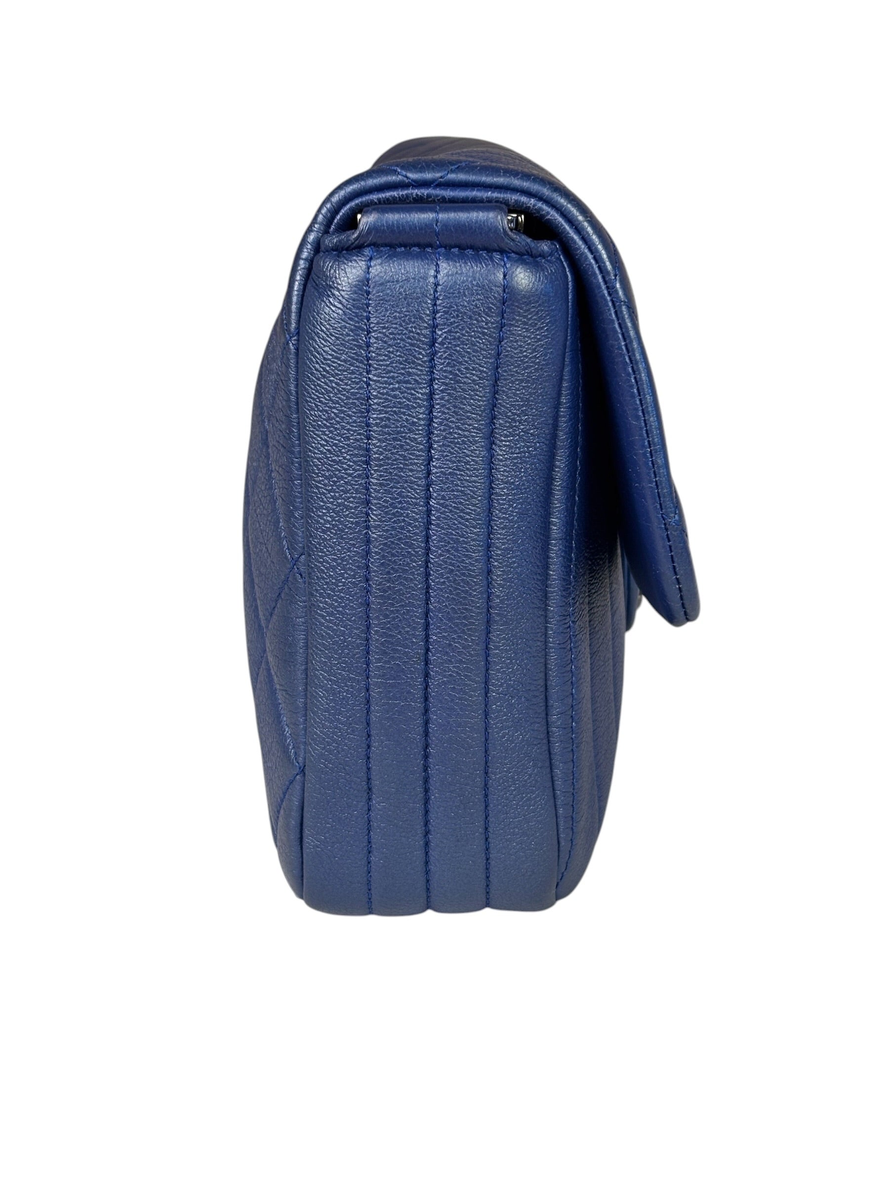 Chanel Blue Metallic Calf-Skin Chain Flap Bag 2014