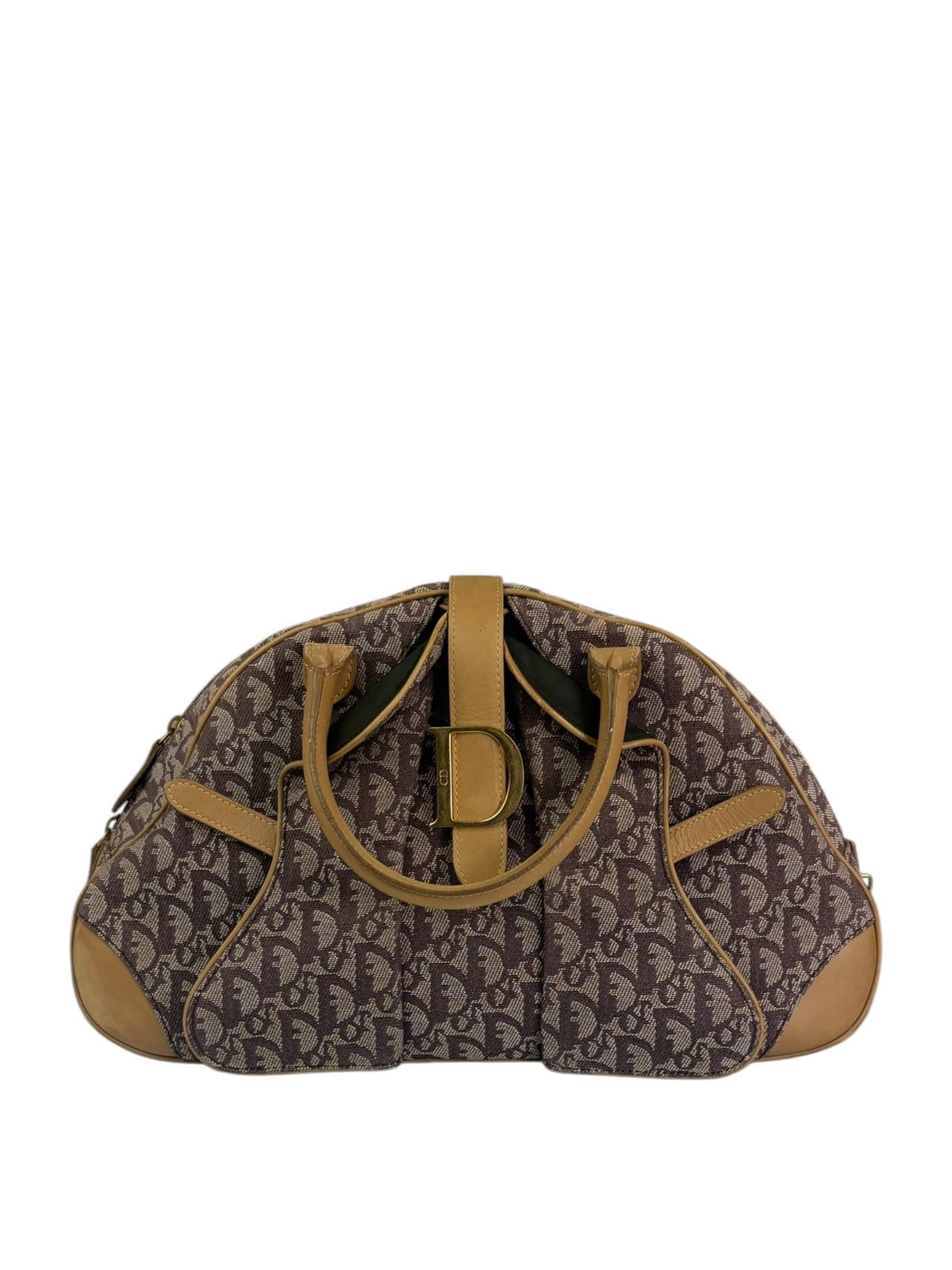 Christian Dior Beige/Brown Trotter Double Saddle Bowler Bag