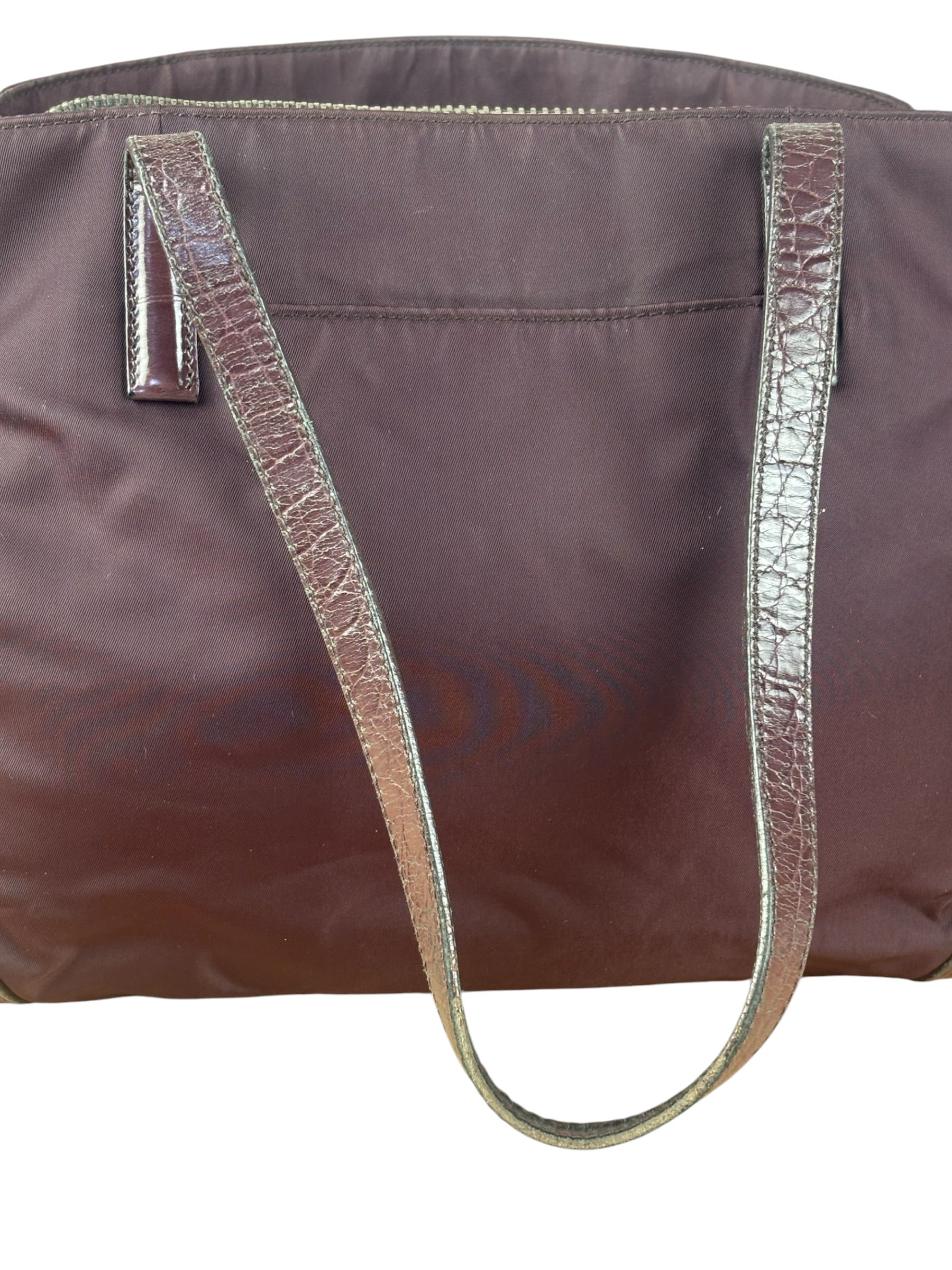 Prada Vintage Plum Nylon Leather Embossed Handbag
