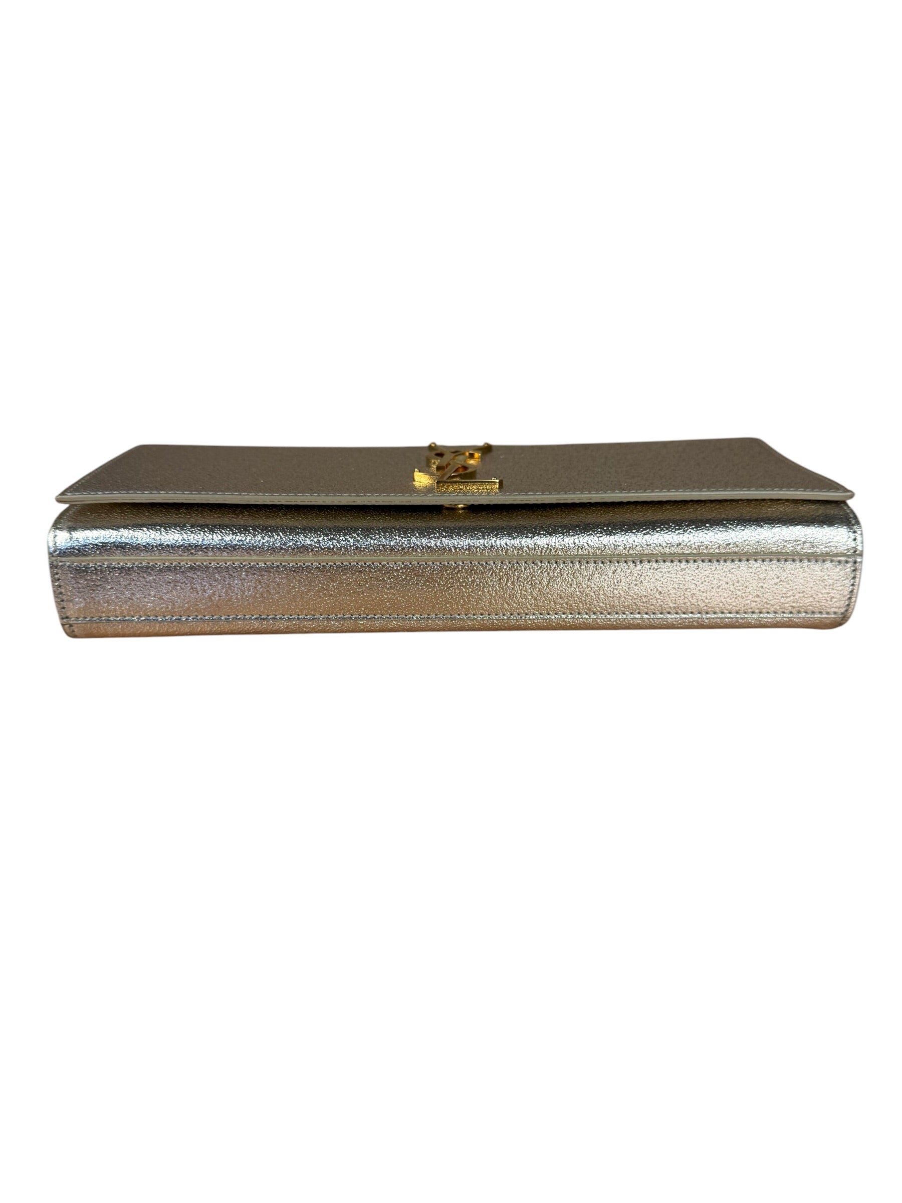 Saint Laurent Textured Metallic YSL Kate Clutch Bag