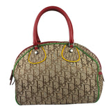 Christian Dior Vintage Beige/Brown Leather Trim Rasta Bowler Bag
