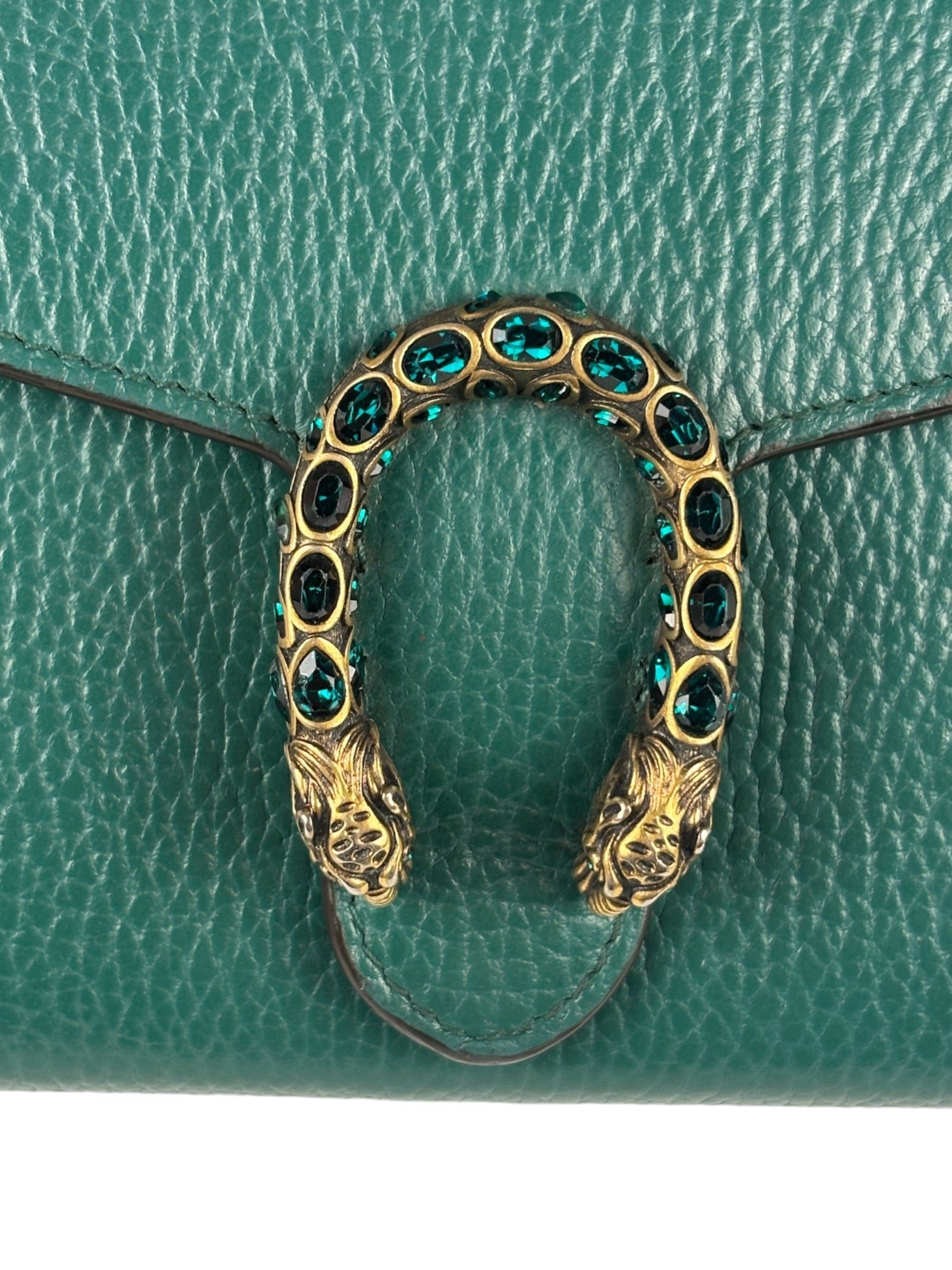 Gucci Green Leather Crystal Embellished Dionysus Chain Bag