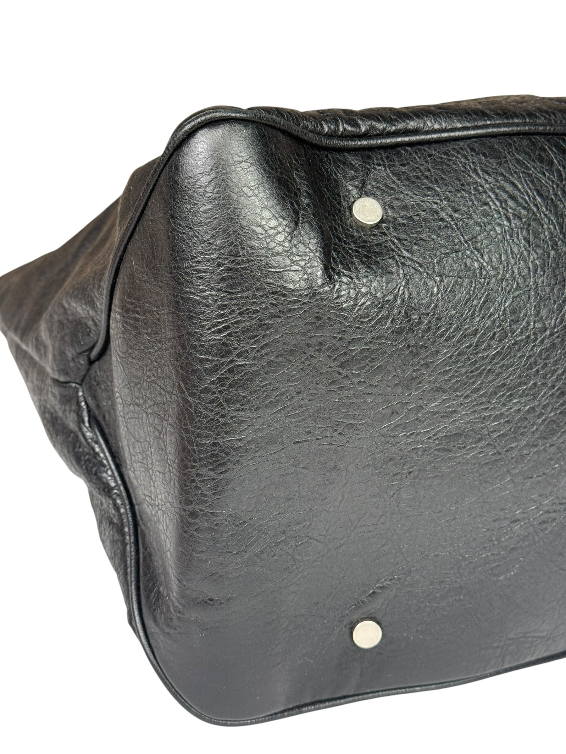 Balenciaga Black Leather Moto Bridge Zip Overnight Tote