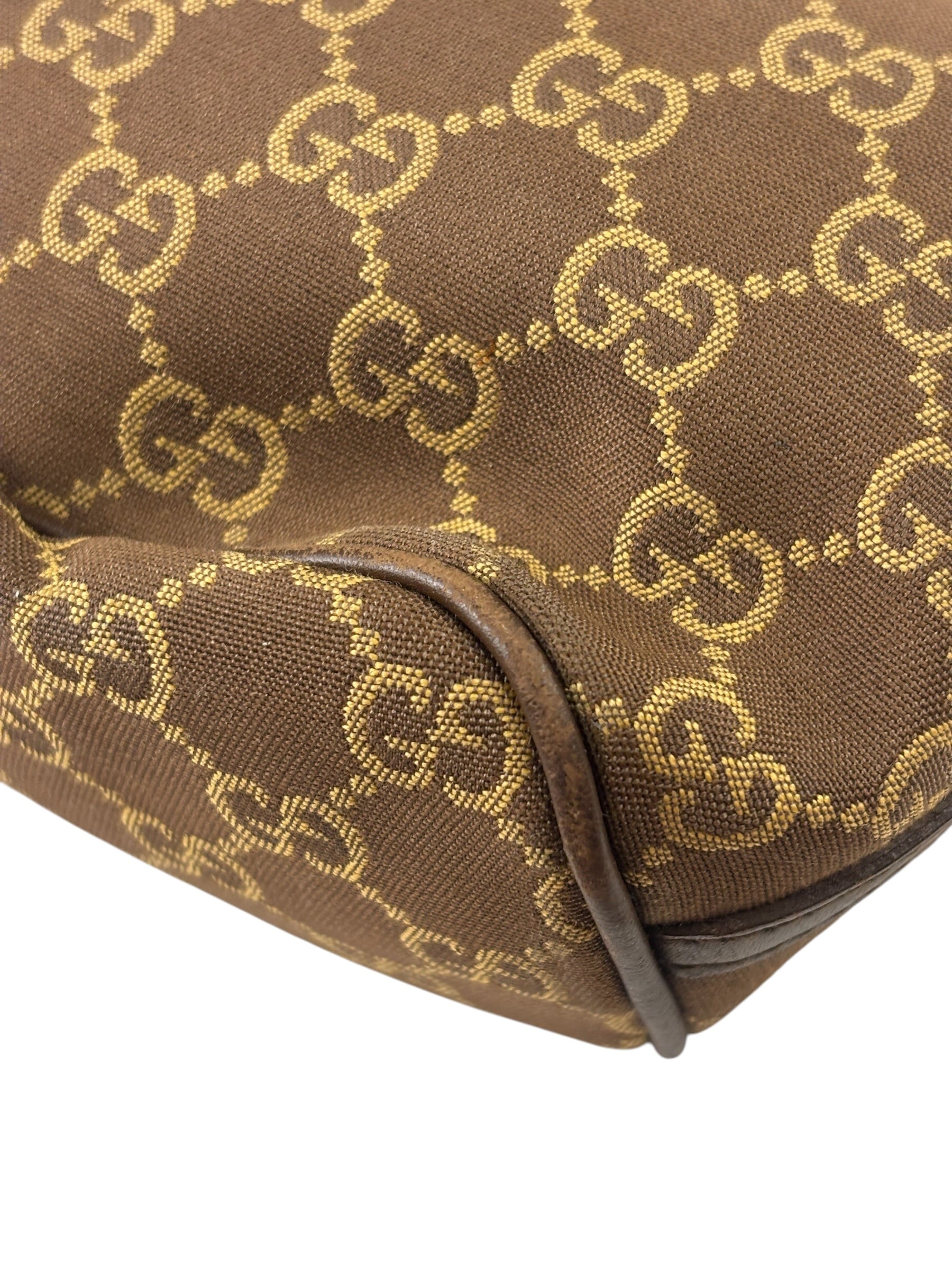 Gucci Brown Leather Trim GG Boat Pochette