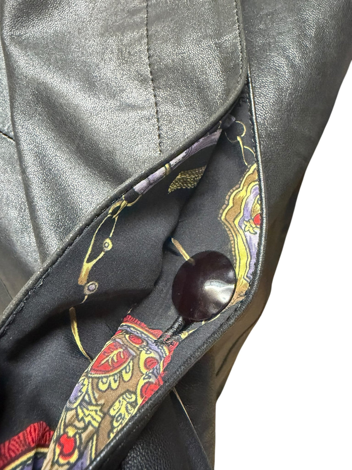 Vintage Compiacere Black Sheepskin Leather Mink Fur Collar Jacket