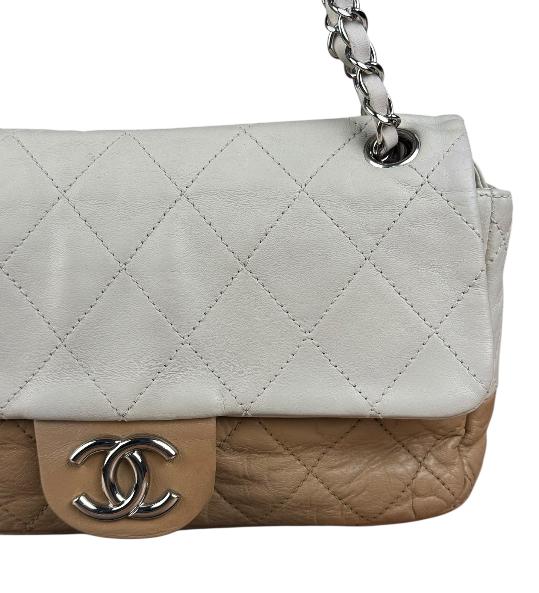 Chanel Bicolor Medium Leather Flap Bag Beige '08