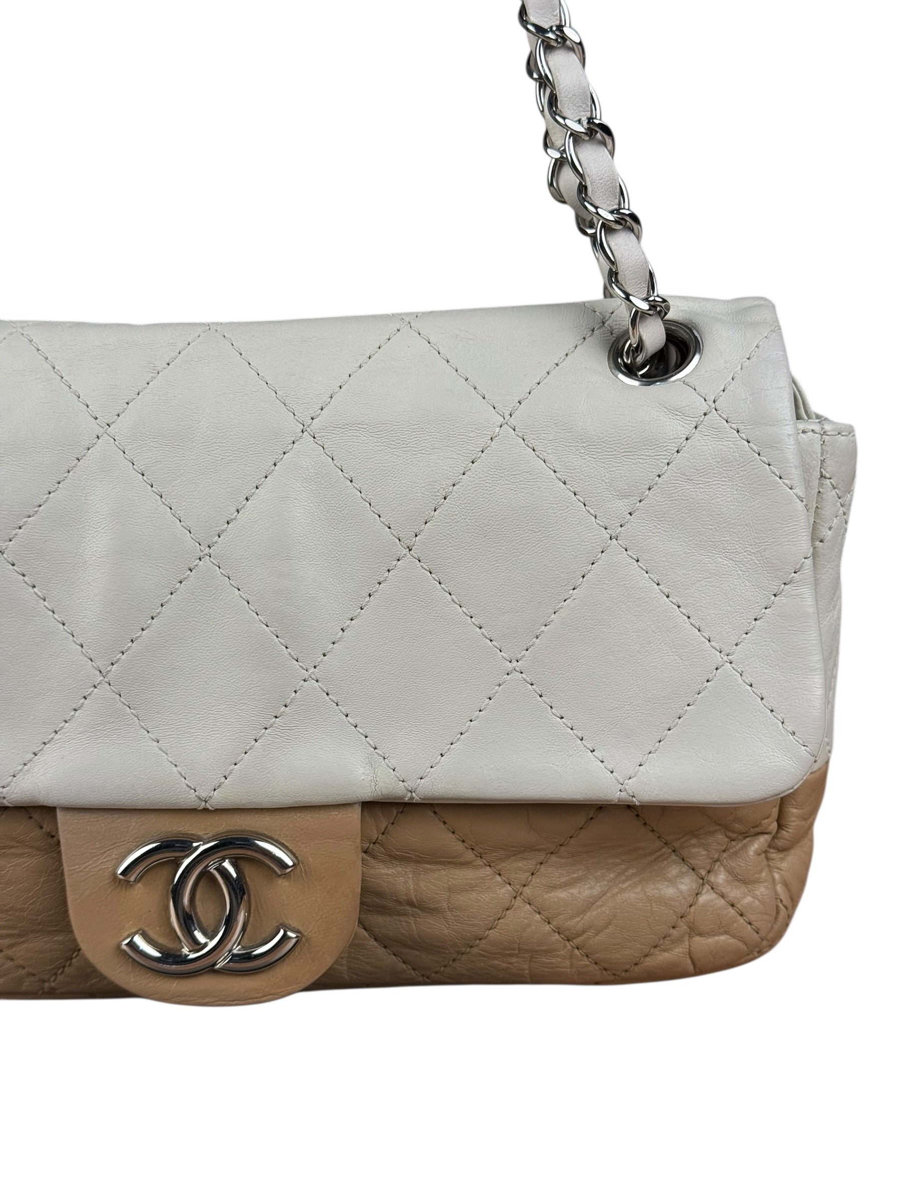 Chanel Bicolor Medium Leather Flap Bag Beige '08
