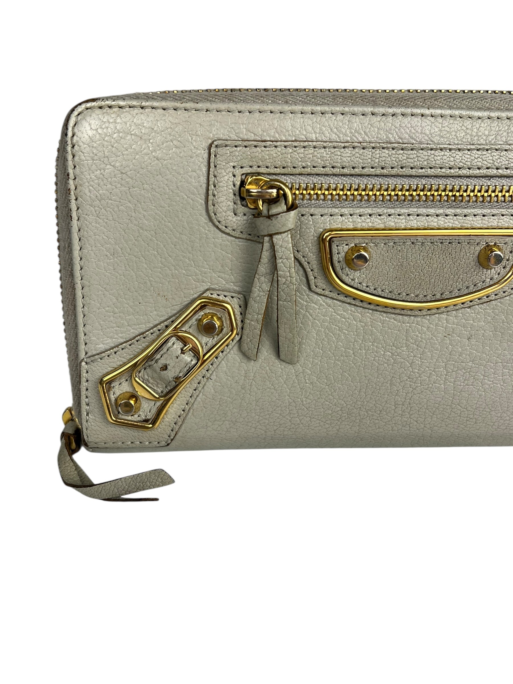 Balenciaga Grey Leather Moto Long Wallet