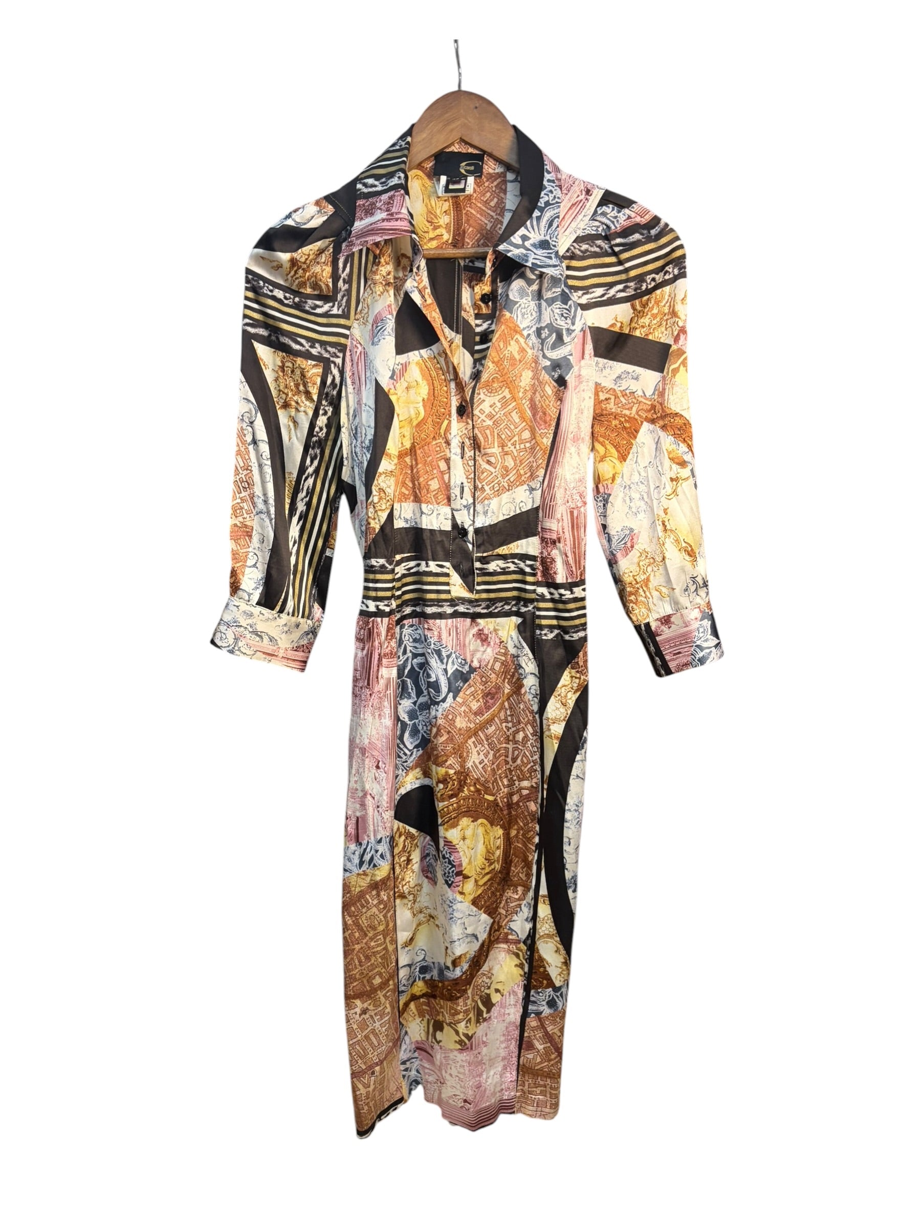 Roberto Cavalli Multicolor Cavalli Printed Silk Midi Shirt-Dress