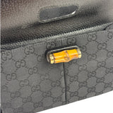 Gucci Black Leather Trim Bamboo Handle Hobo Bag