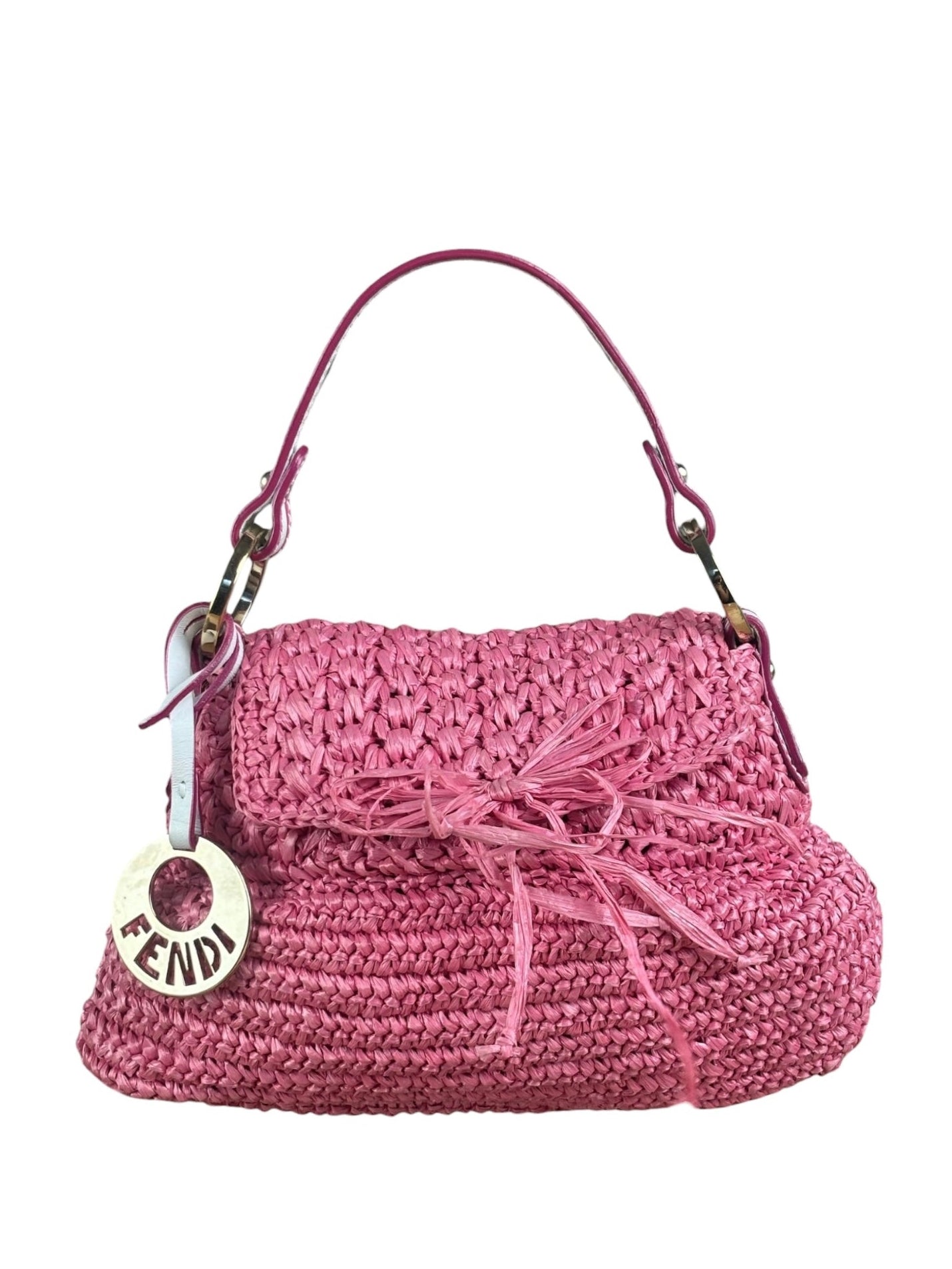 Fendi Pink Raffia Mini Chef Bag
