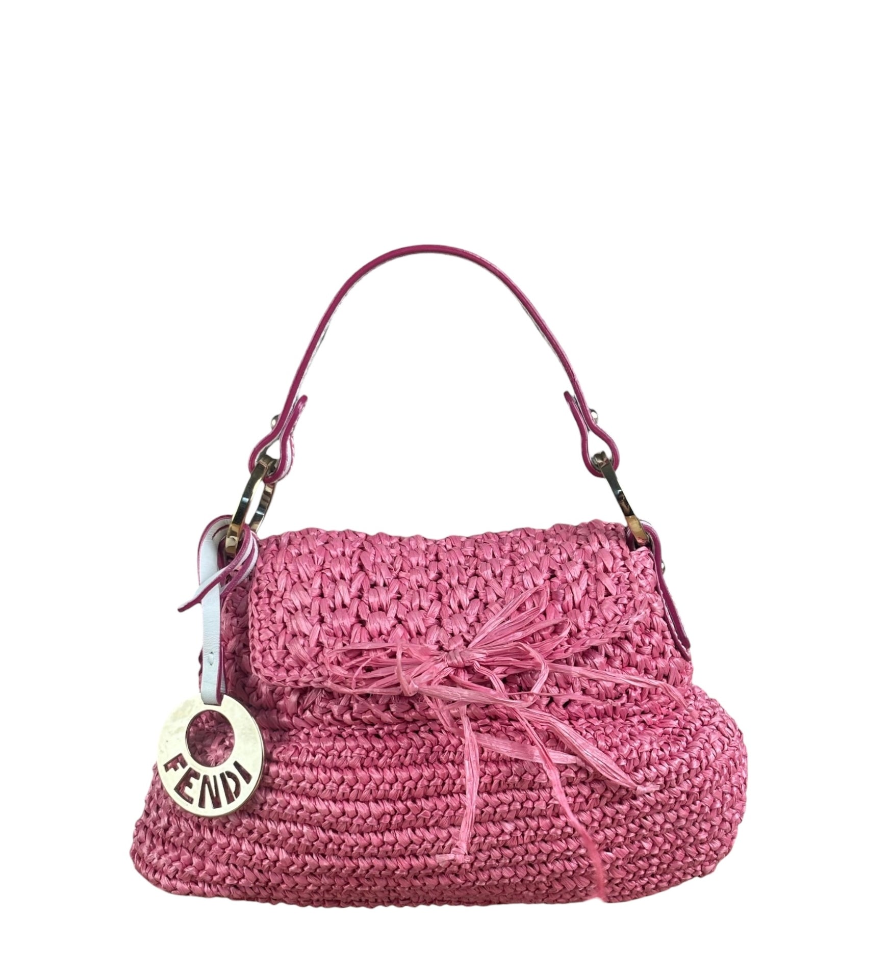 Fendi Pink Raffia Mini Chef Bag