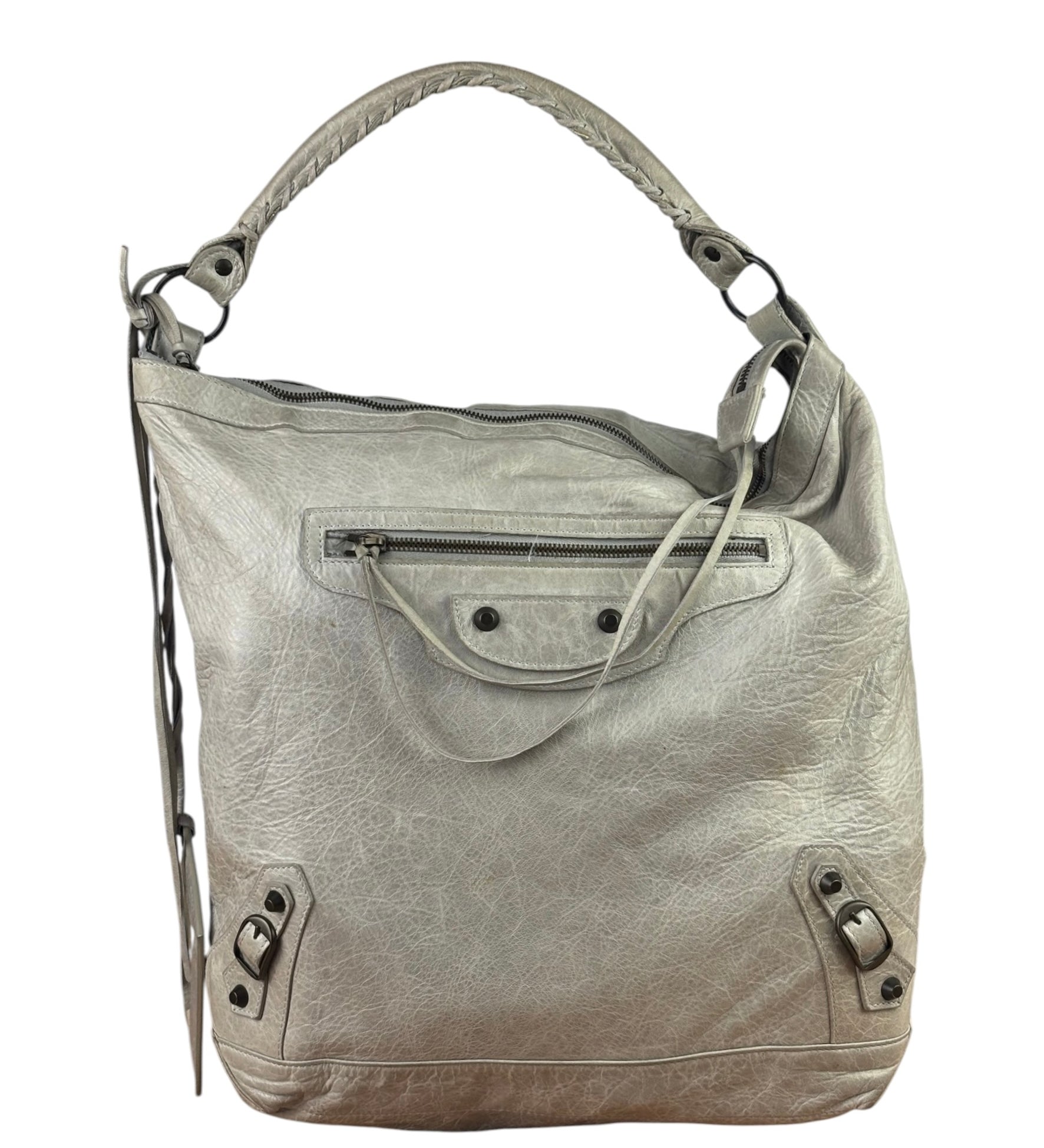 Balenciaga Grey Lambskin Day Moto Hobo Bag