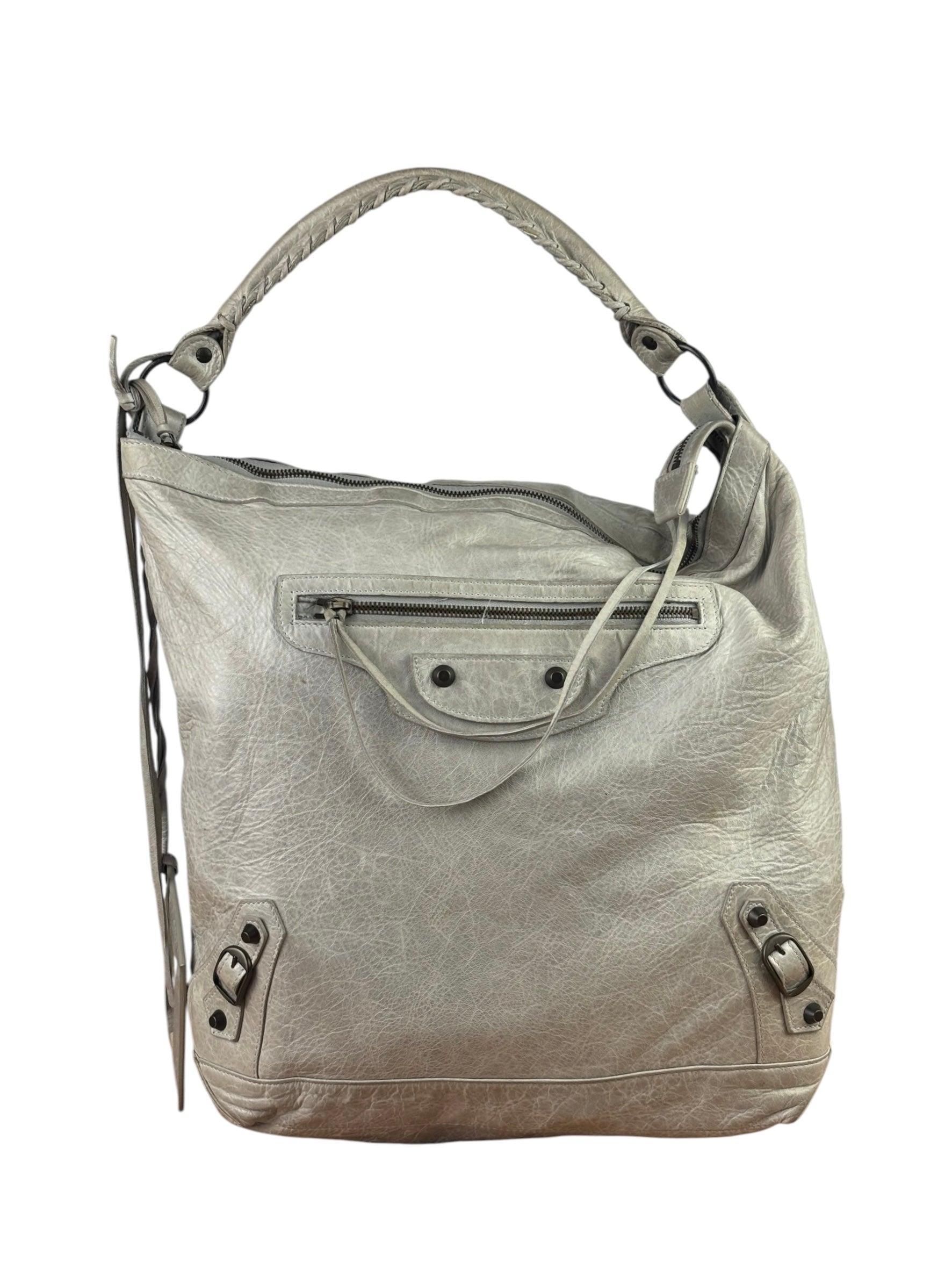 Balenciaga Grey Lambskin Day Moto Hobo Bag