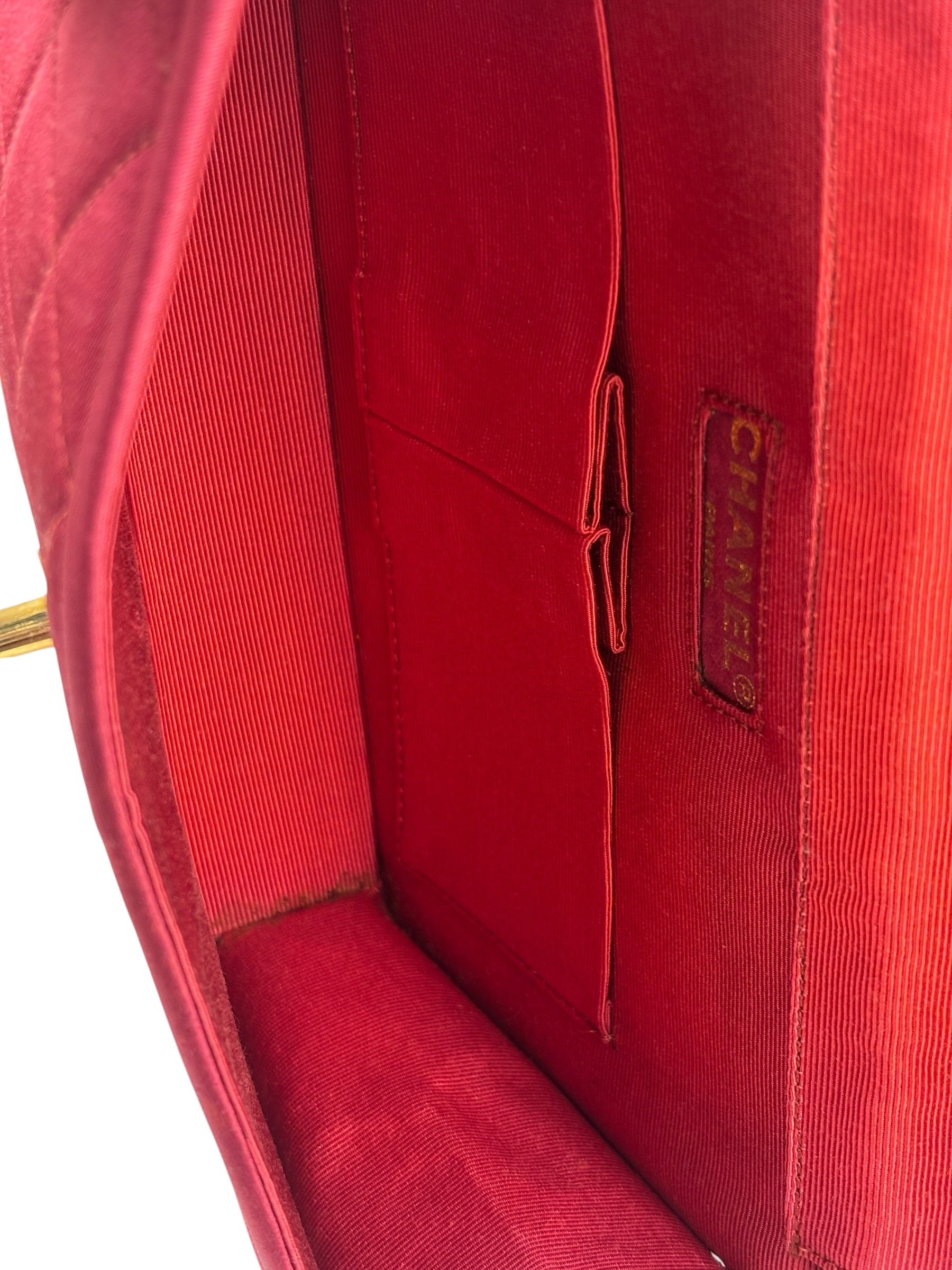 Chanel Vintage Two Tone Red Satin Flap 1989